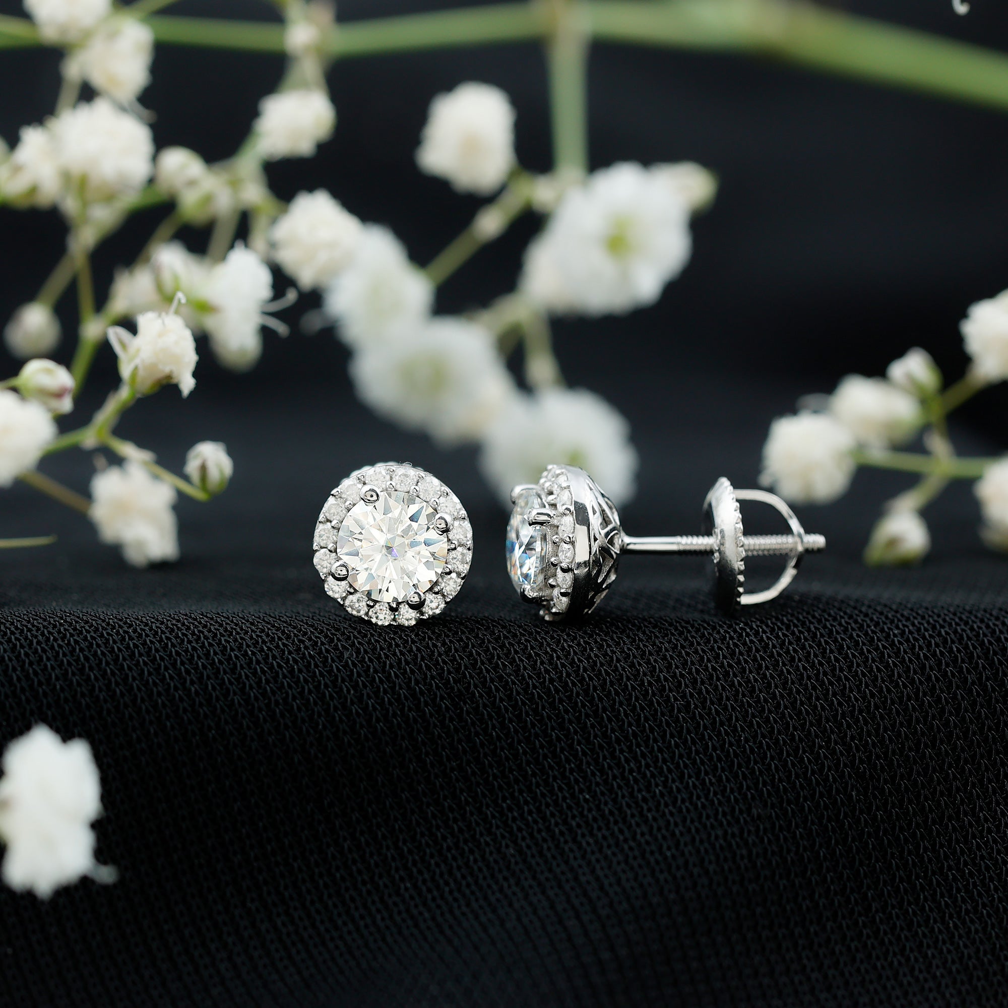 Certified 1 Carat Round Moissanite Classic Stud Earrings in Silver D-VS1 92.5 Sterling Silver - Rosec Jewels