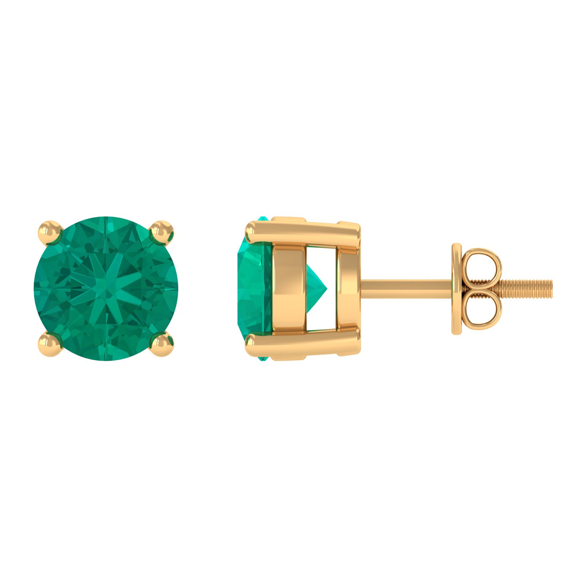 Round Cut 5 MM Real Emerald Stud Earrings AAA - Rosec Jewels