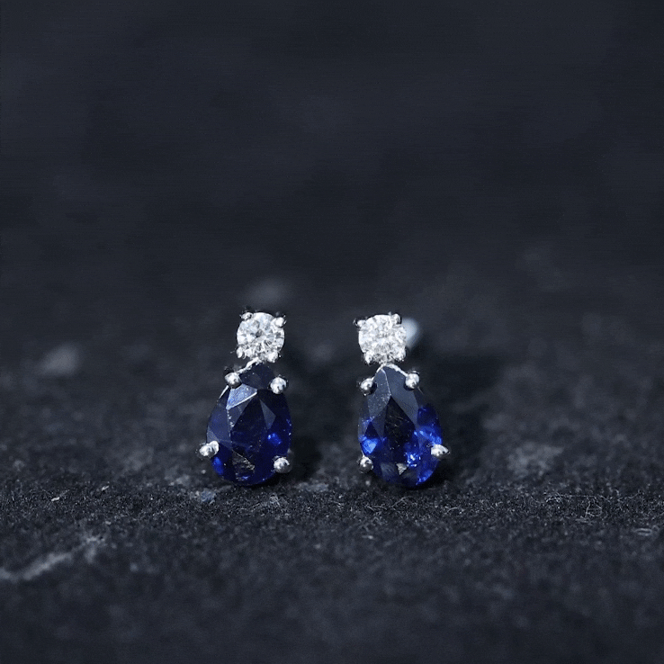 Pear Cut Blue Sapphire Diamond Two Stone Stud Earrings AAA - Rosec Jewels