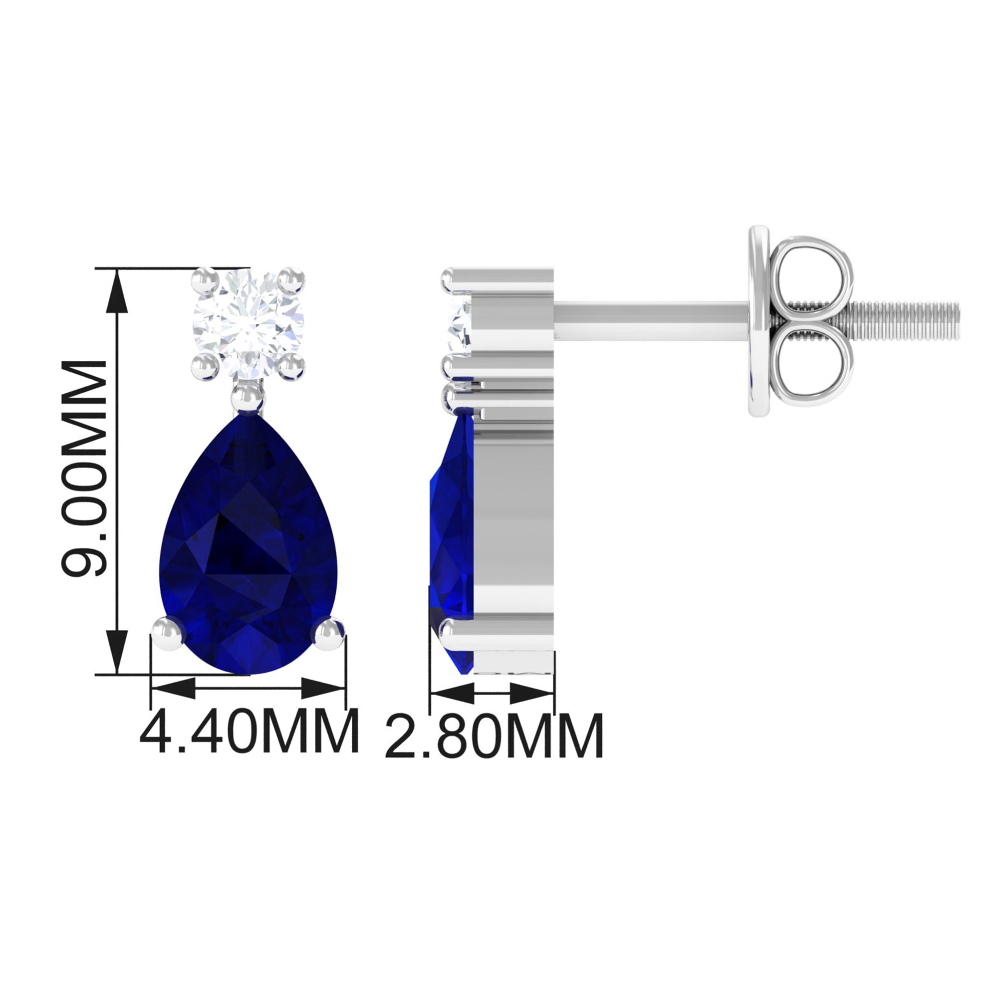 Pear Cut Blue Sapphire Diamond Two Stone Stud Earrings AAA - Rosec Jewels