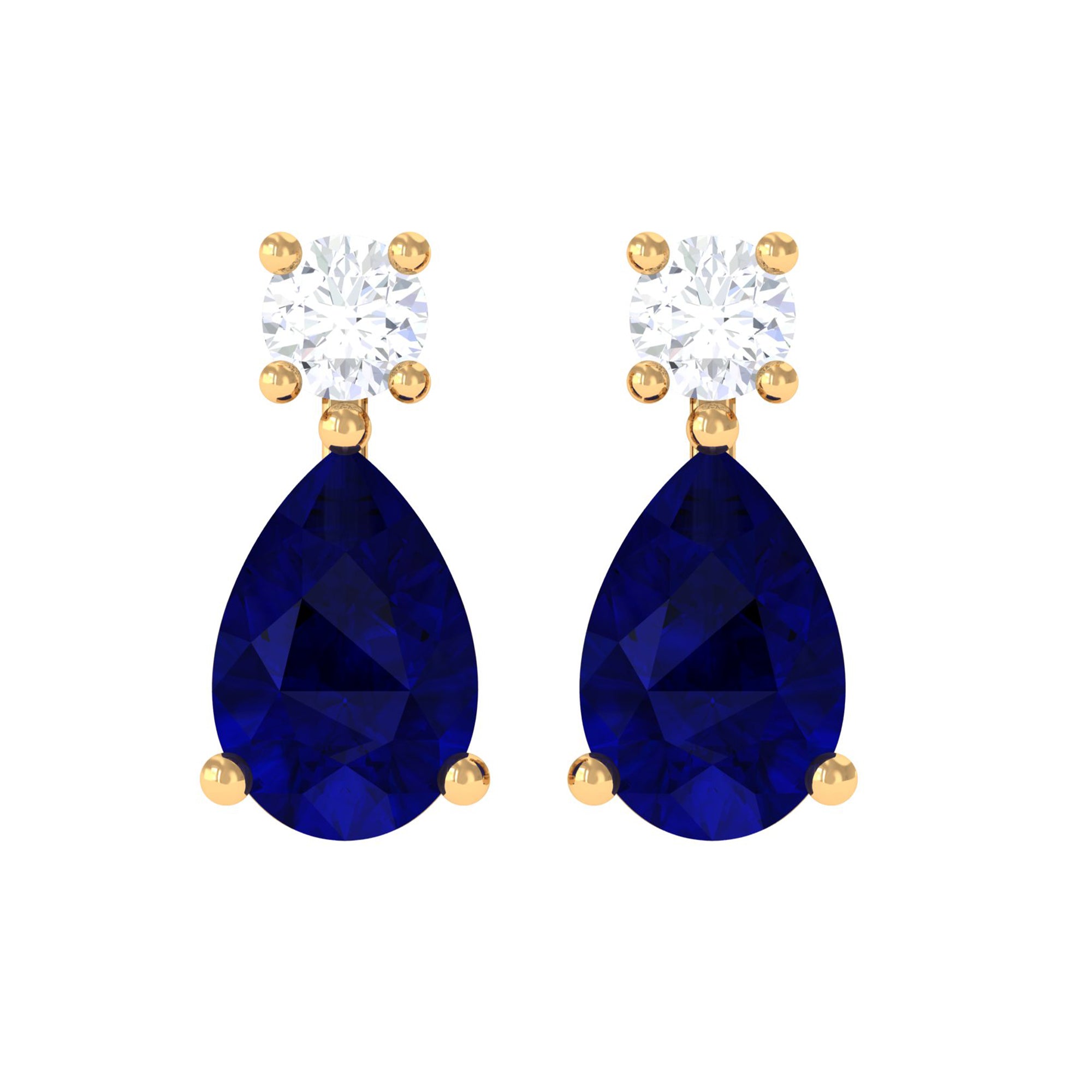 Pear Cut Blue Sapphire Diamond Two Stone Stud Earrings AAA - Rosec Jewels