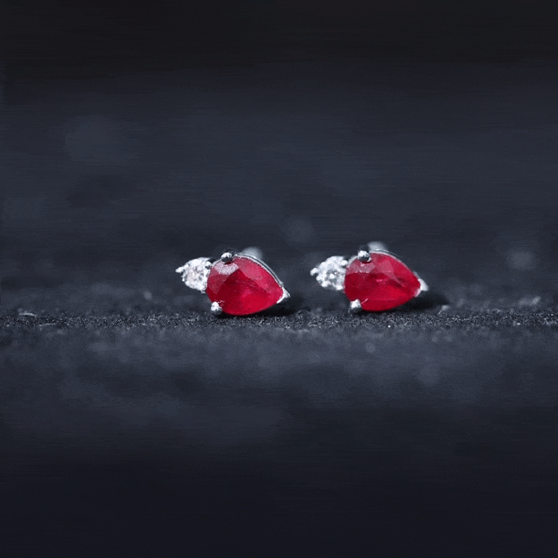 Pear Cut Ruby and Diamond Stud Earrings For Women AAA - Rosec Jewels