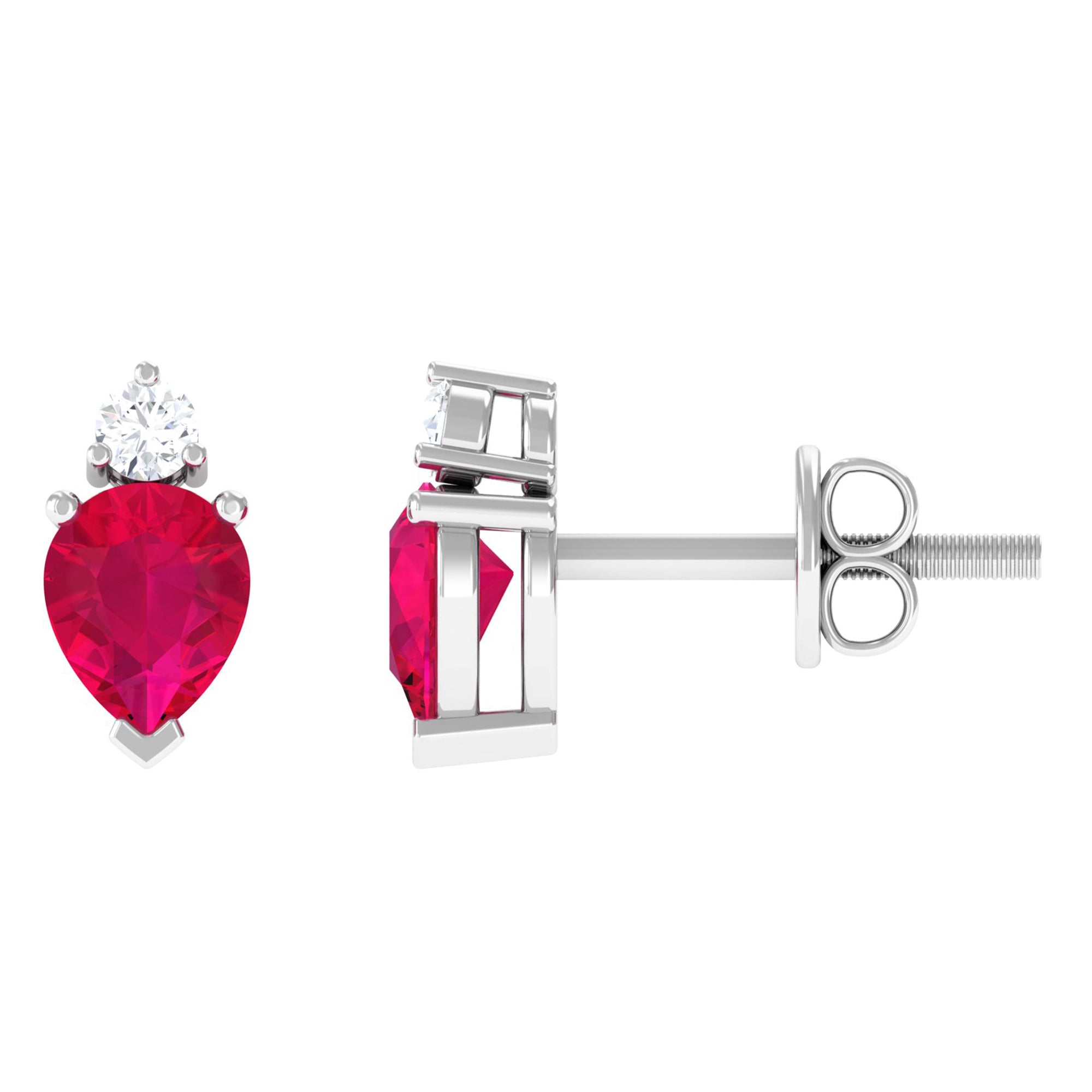 Pear Cut Ruby and Diamond Stud Earrings For Women AAA - Rosec Jewels