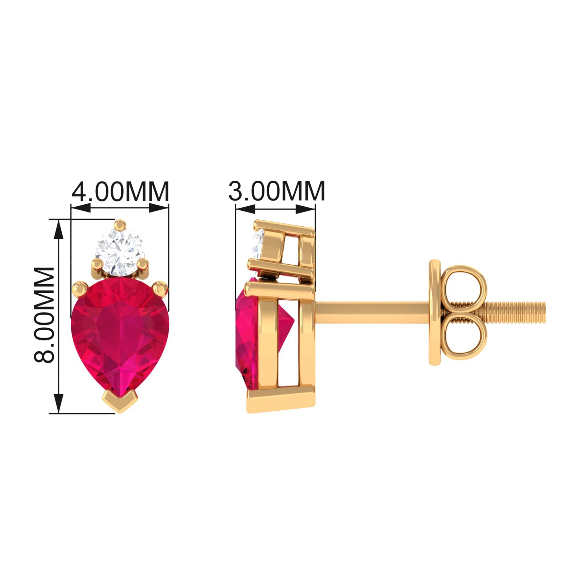 Pear Cut Ruby and Diamond Stud Earrings For Women AAA - Rosec Jewels