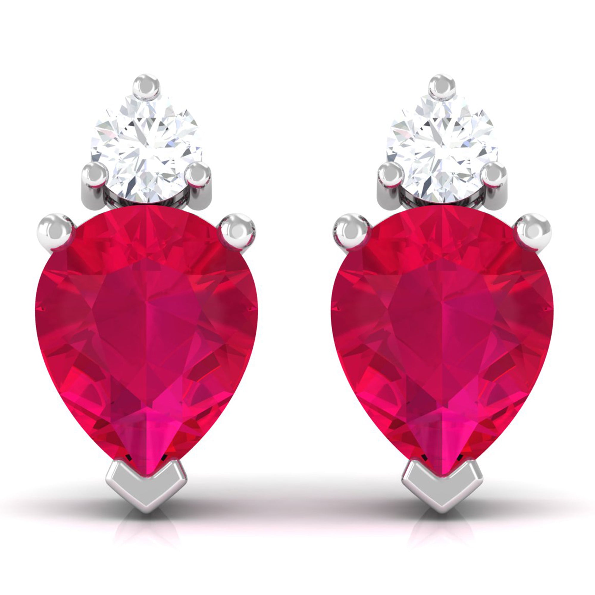 Pear Cut Ruby and Diamond Stud Earrings For Women AAA - Rosec Jewels