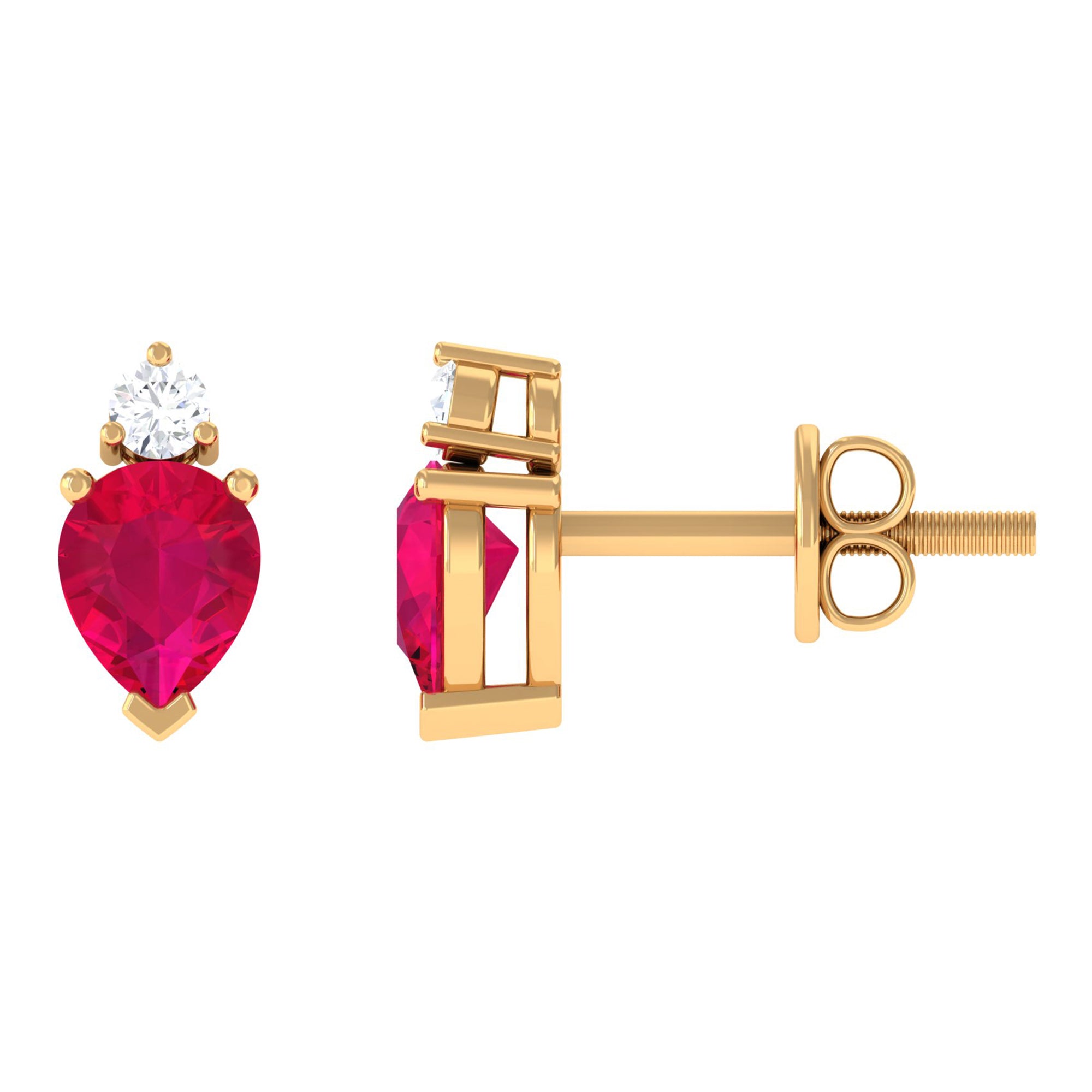 Pear Cut Ruby and Diamond Stud Earrings For Women AAA - Rosec Jewels