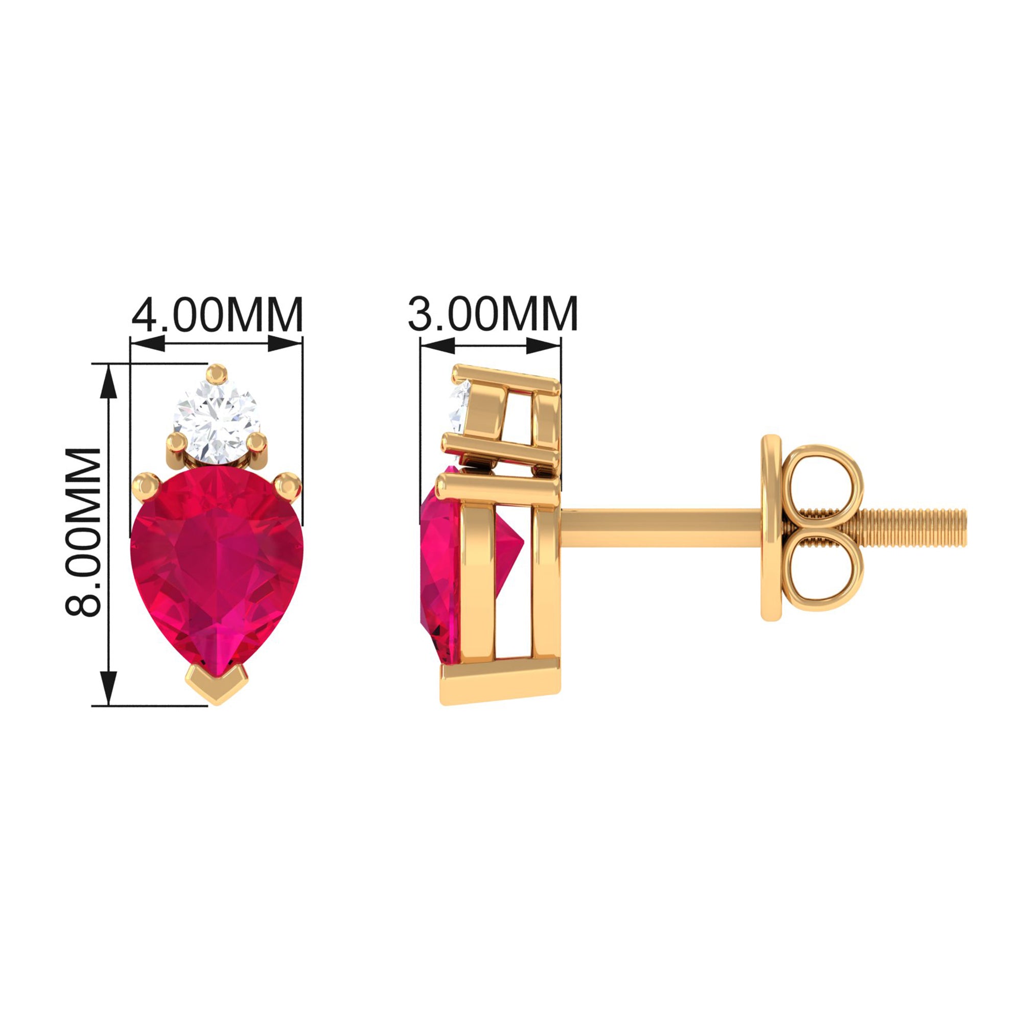 Pear Cut Ruby and Diamond Stud Earrings For Women AAA - Rosec Jewels