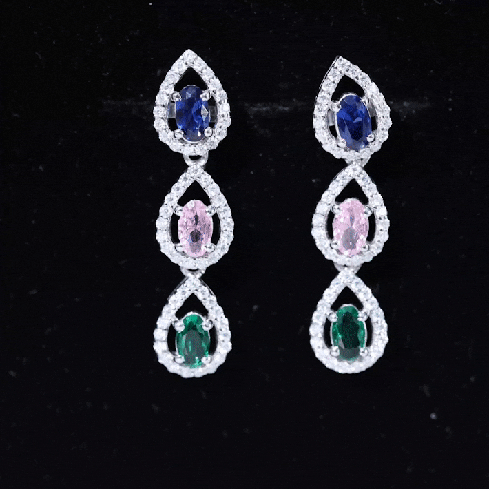 2.5 CT Multi Lab-Created Sapphire Teardrop Dangle Earrings with Moissanite Lab Created Blue Sapphire - ( AAAA ) - Quality - Rosec Jewels