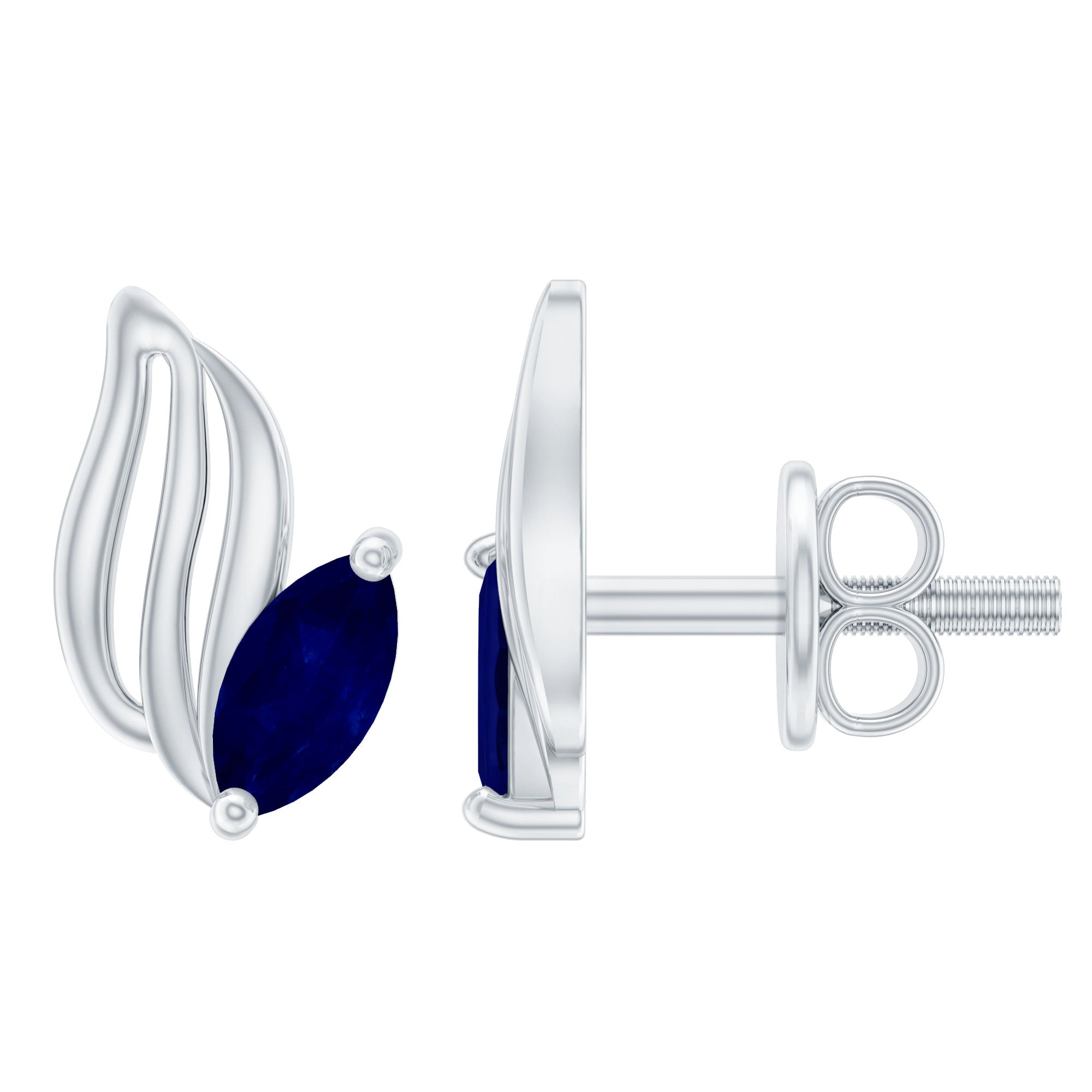 Genuine Marquise Cut Blue Sapphire Leaf Stud Earrings in Silver AAA 92.5 Sterling Silver - Rosec Jewels