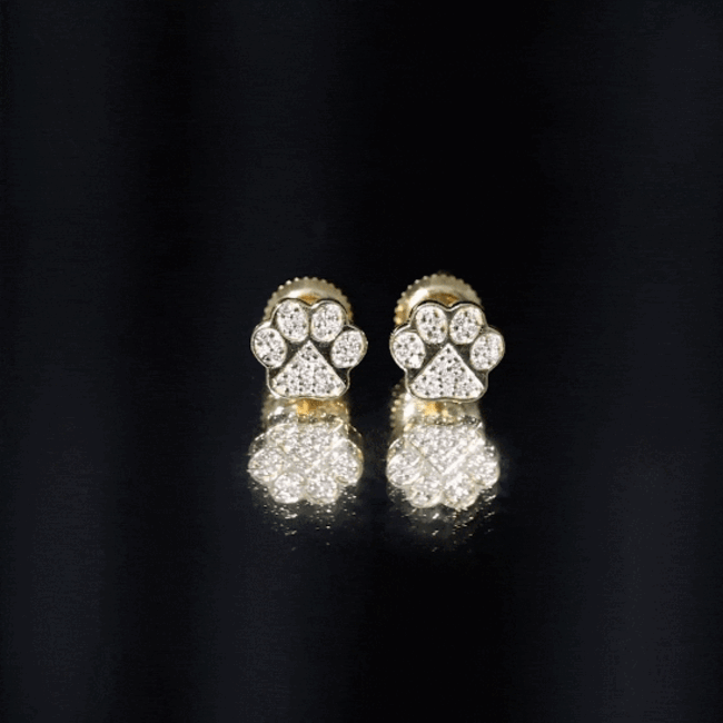 Real Diamond Cute Paw Stud Earrings Natural - ( HI-SI ) - Rosec Jewels