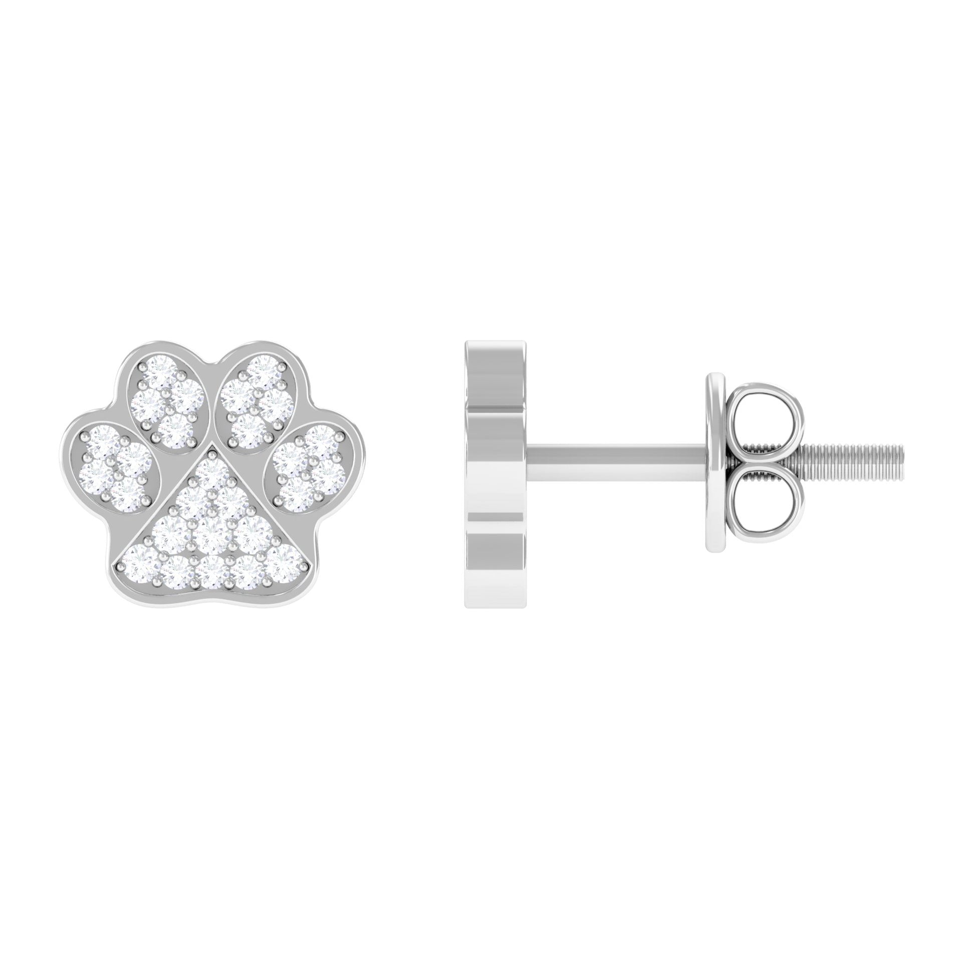 Real Diamond Cute Paw Stud Earrings Natural - ( HI-SI ) - Rosec Jewels