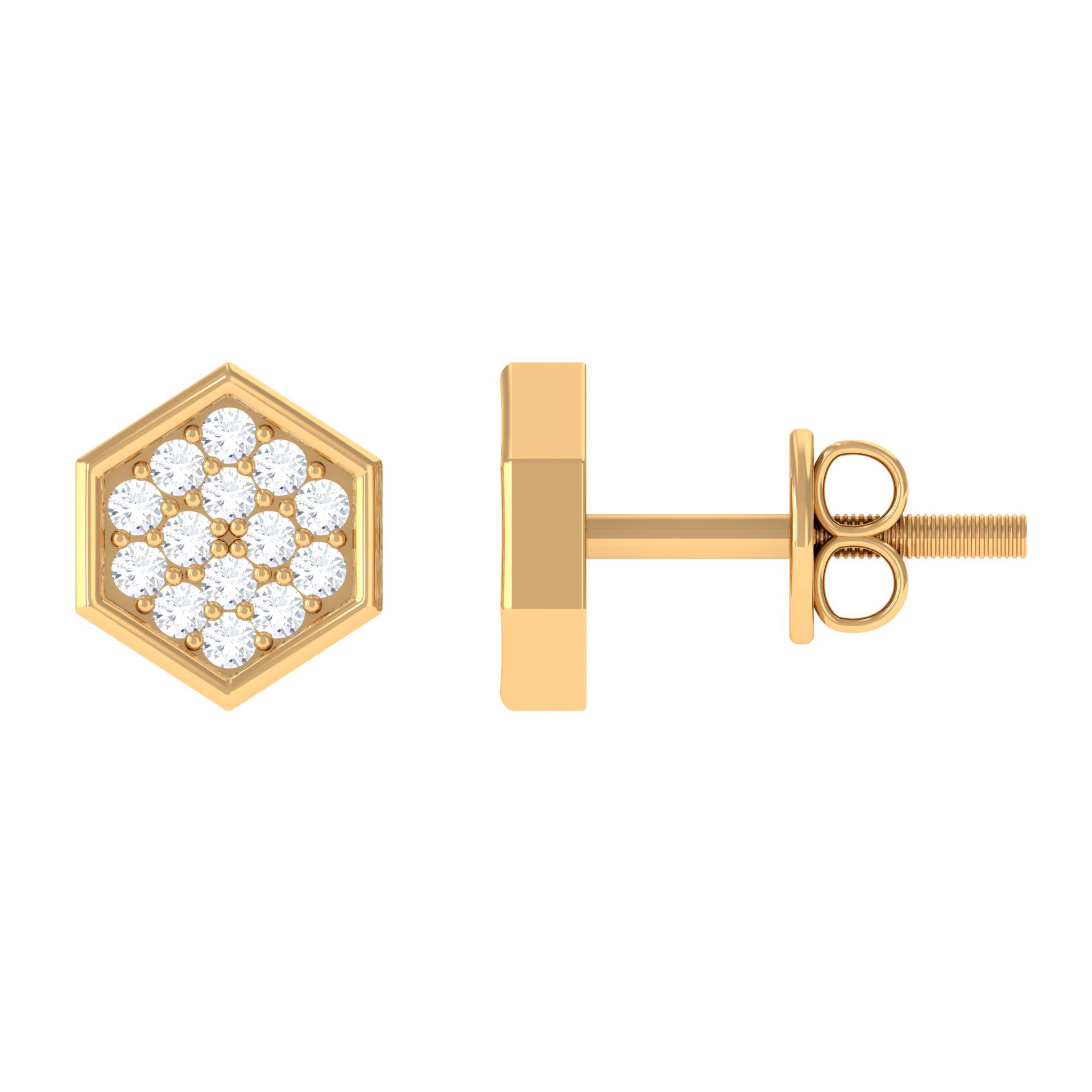 Rosec Jewels-1/4 CT Simple Diamond Gold Hexagon Stud Earrings