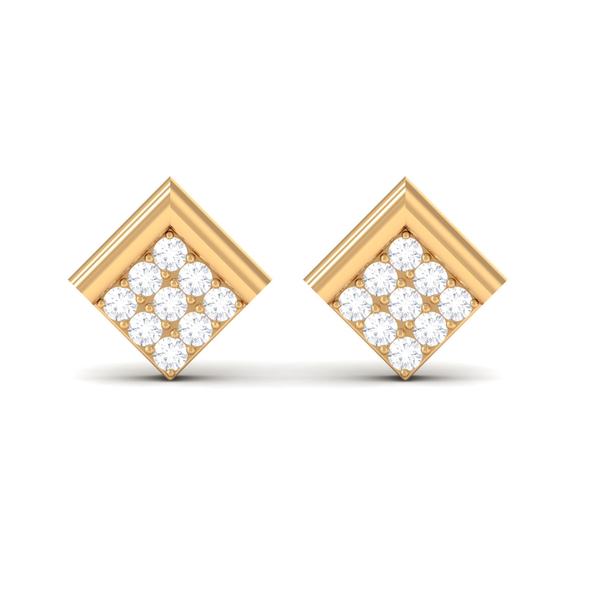 Rosec Jewels-Minimal Diamond Diagonal Square Stud Earrings in Gold