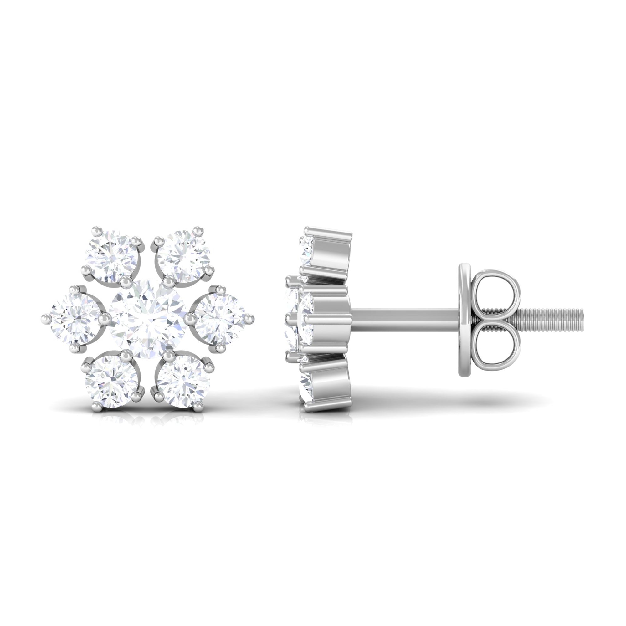 Rosec Jewels-3/4 CT Diamond Cluster Flower Stud Earrings in Gold