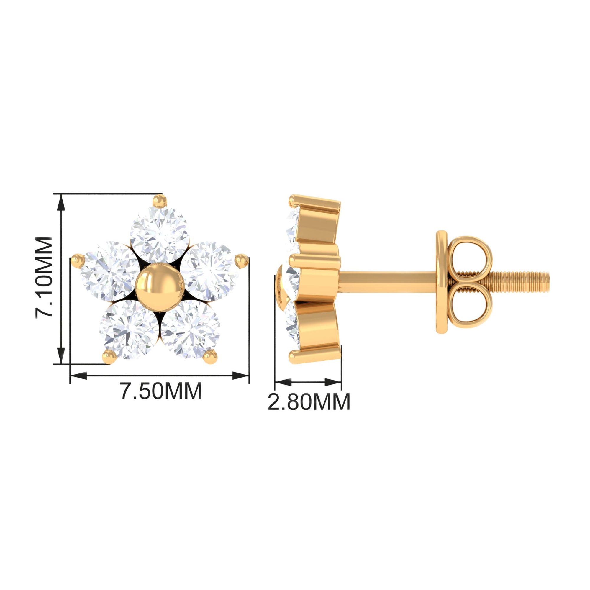 Rosec Jewels-3/4 CT Simple Diamond Flower Stud Earrings in Prong Setting