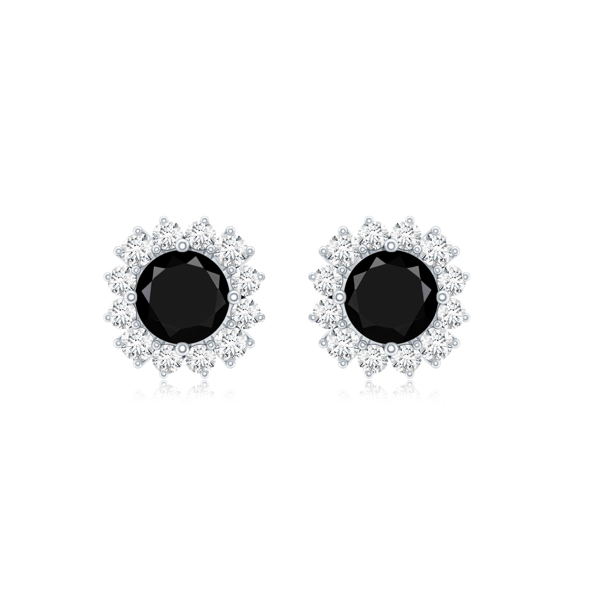 0.44 Carat Black Onyx and Diamond Halo Stud Earrings AAA - Rosec Jewels