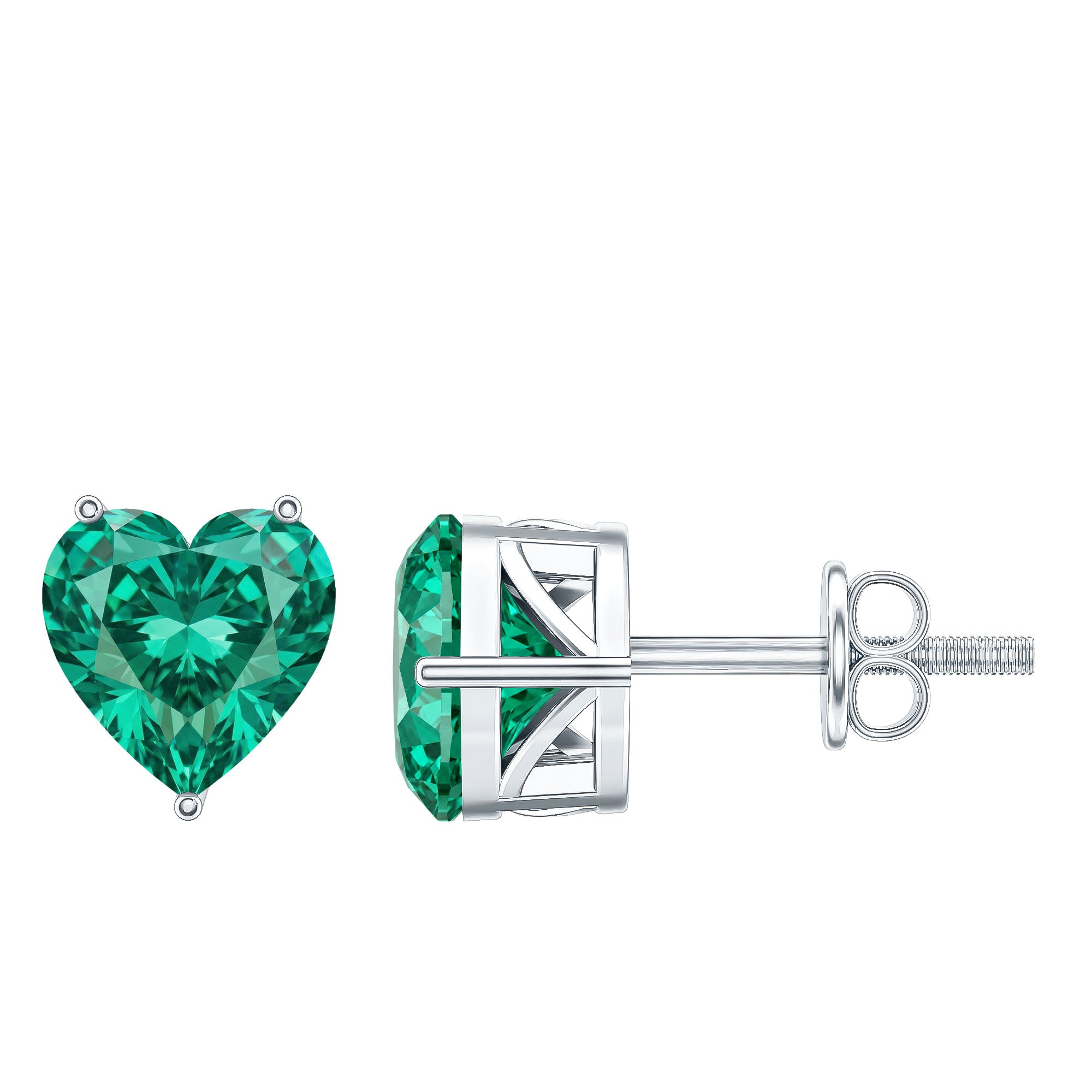 7MM Heart Shape Lab Created Emerald Solitaire Stud Earrings AAAA - Rosec Jewels