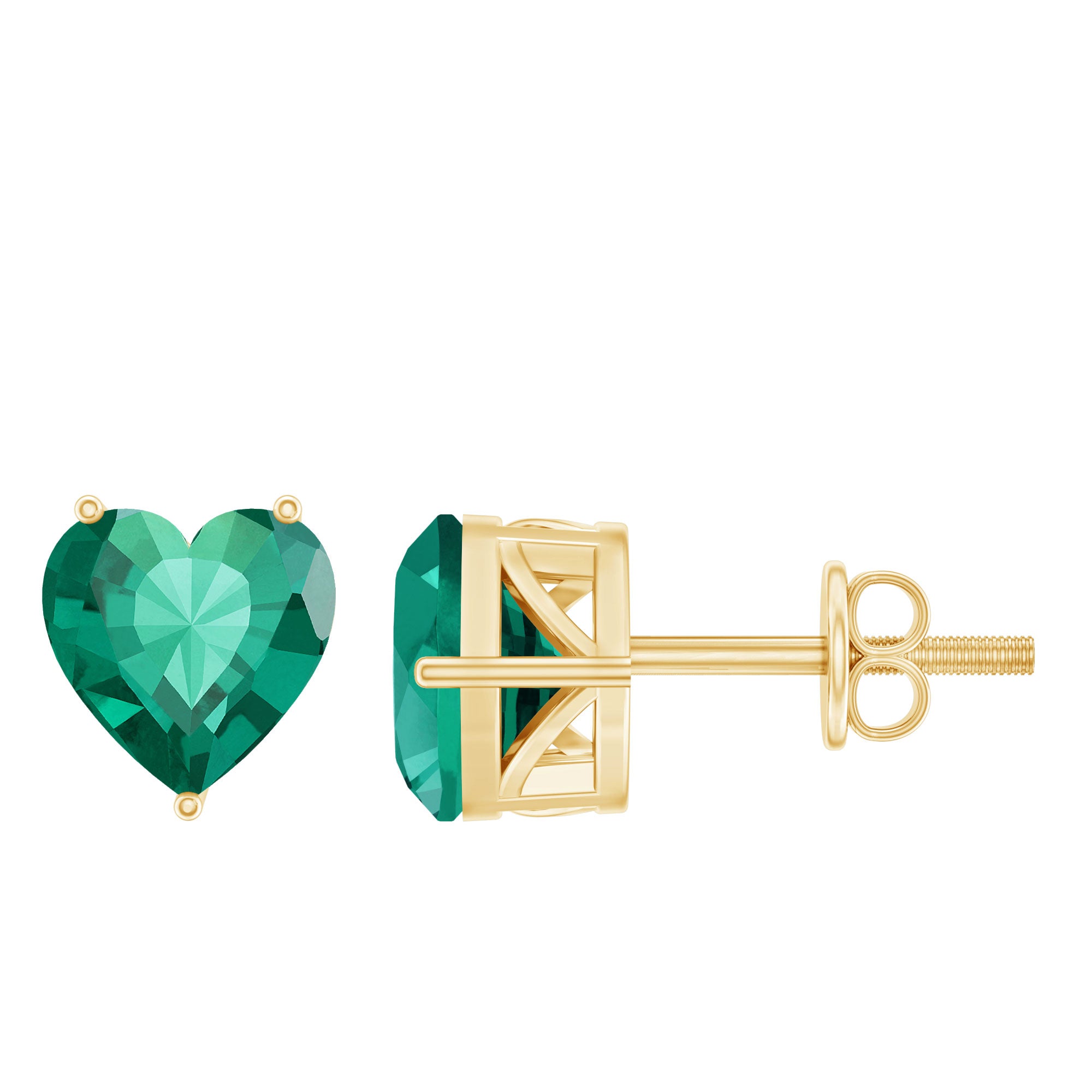 7MM Heart Shape Lab Created Emerald Solitaire Stud Earrings AAAA - Rosec Jewels