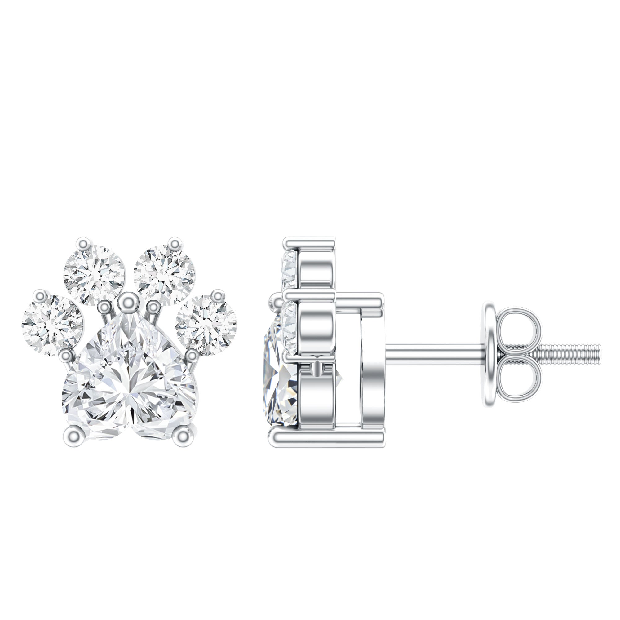 Heart and Round Shape Moissanite Paw Stud Earrings D-VS1 - Rosec Jewels