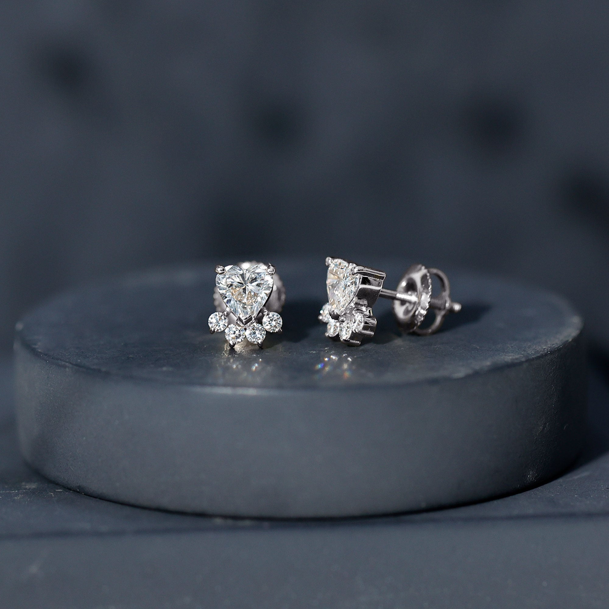 Heart and Round Shape Moissanite Paw Stud Earrings D-VS1 - Rosec Jewels