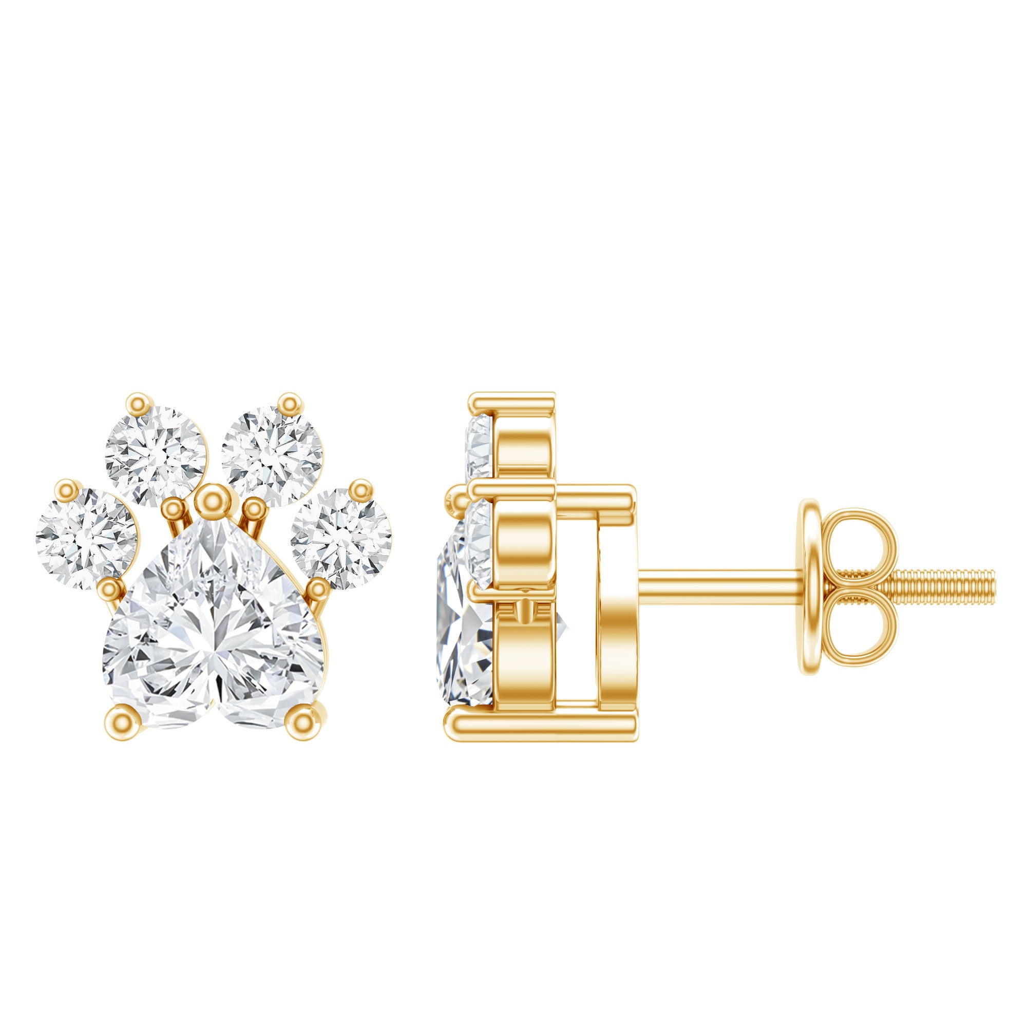 Heart and Round Shape Moissanite Paw Stud Earrings D-VS1 - Rosec Jewels