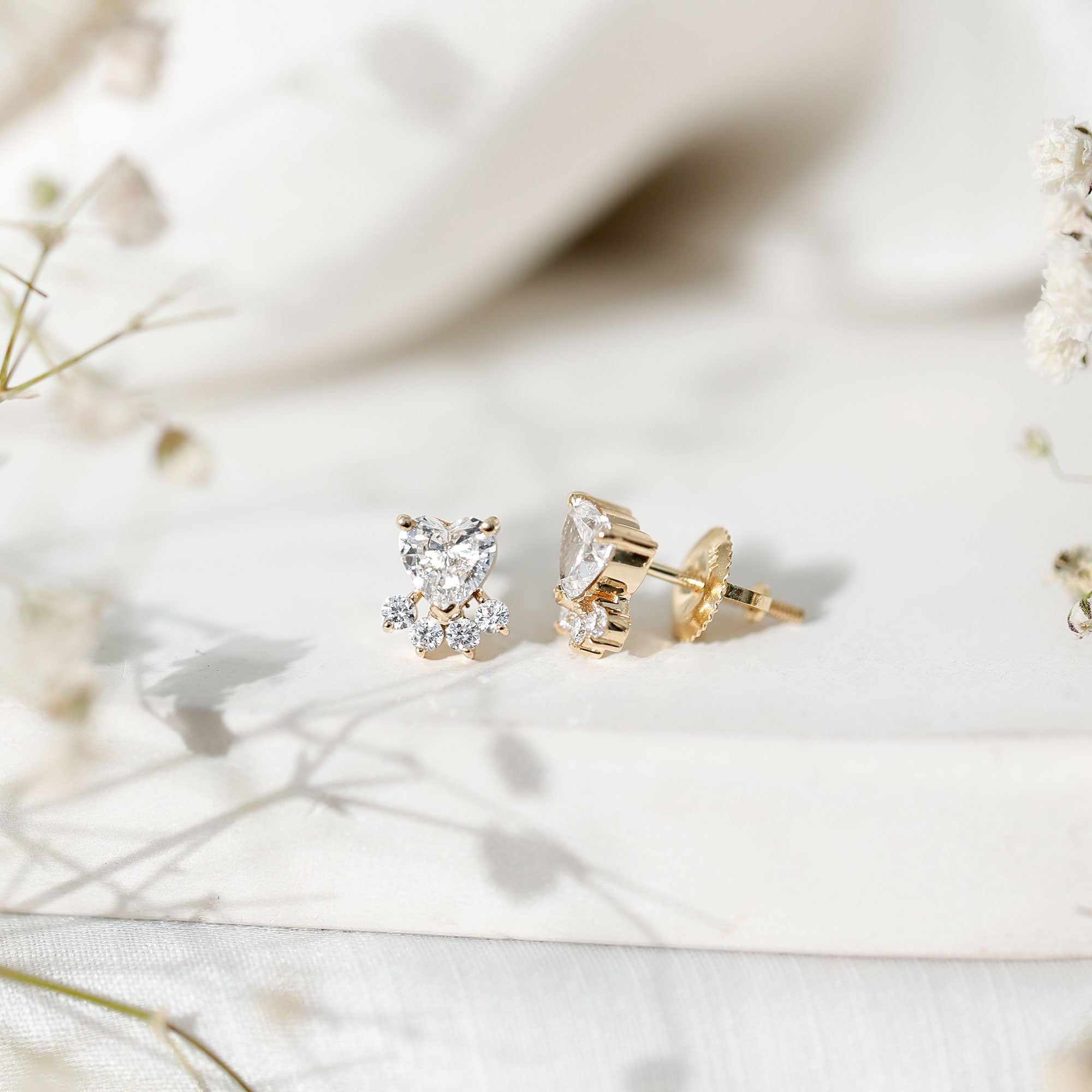 Heart and Round Shape Moissanite Paw Stud Earrings D-VS1 - Rosec Jewels