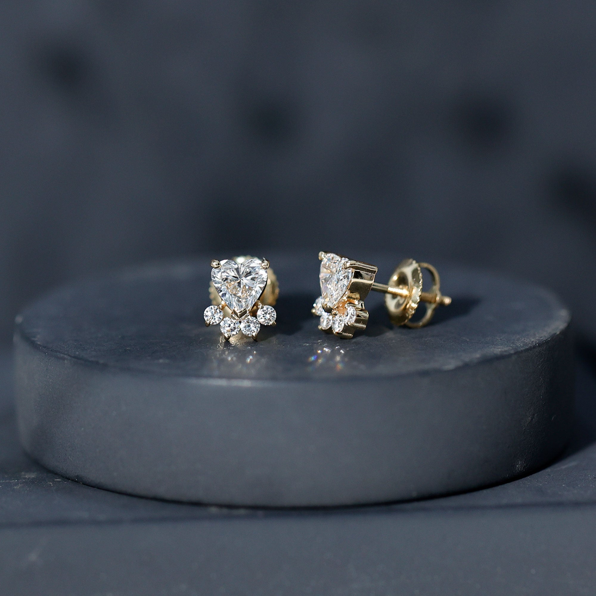 Heart and Round Shape Moissanite Paw Stud Earrings D-VS1 - Rosec Jewels