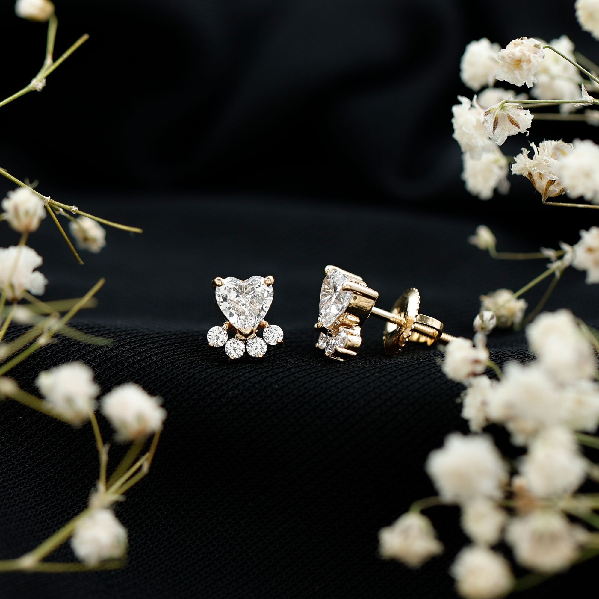 Heart and Round Shape Moissanite Paw Stud Earrings D-VS1 - Rosec Jewels