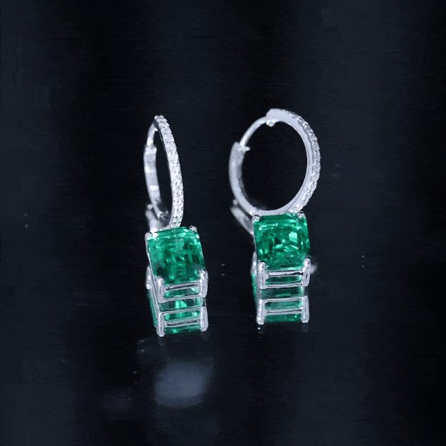 Certified 4.6 Carat Lab Created Emerald Hoop Drop Earrings in Silver AAAA 92.5 Sterling Silver - Rosec Jewels