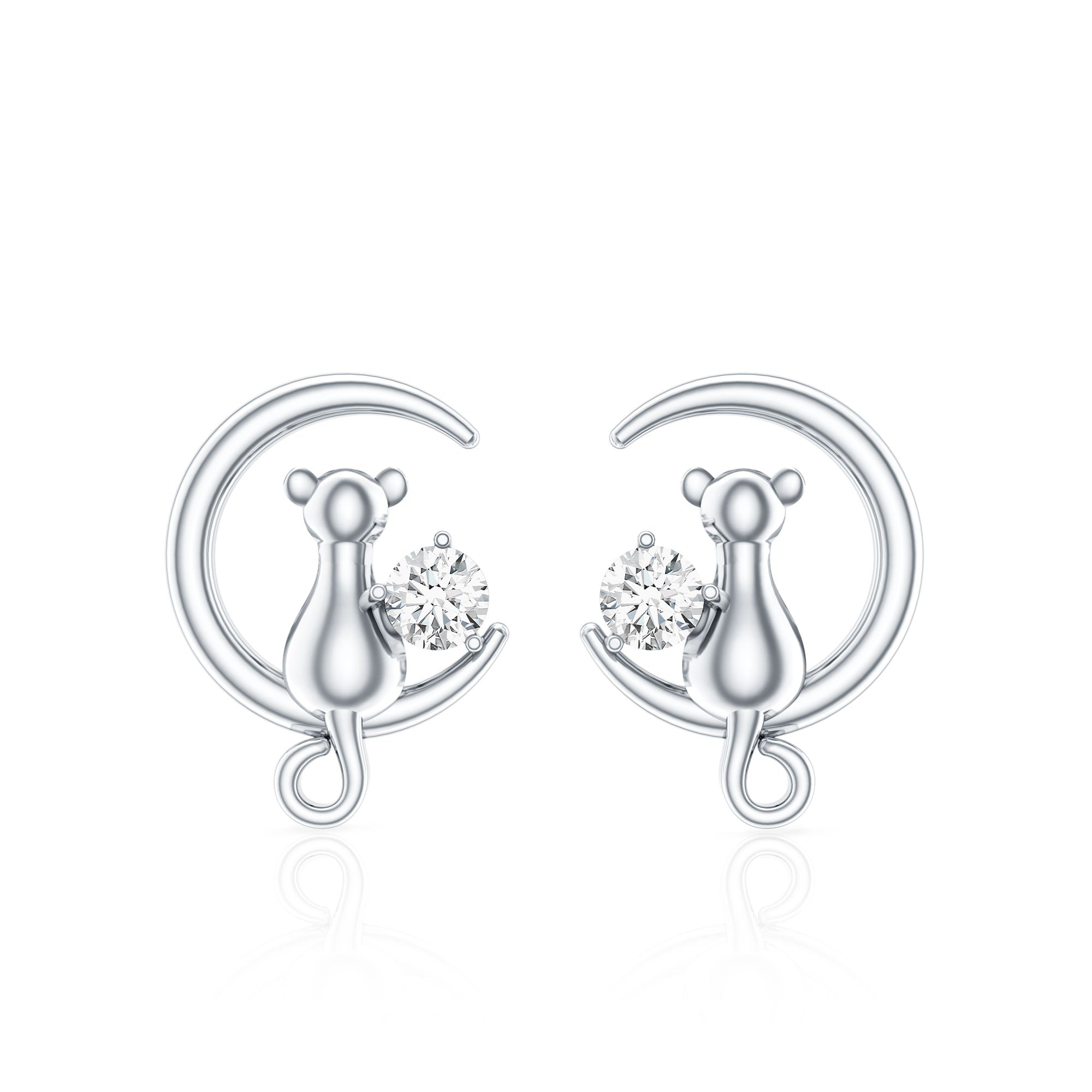 Certified Cat Moon Earrings with Moissanite D-VS1 - Rosec Jewels