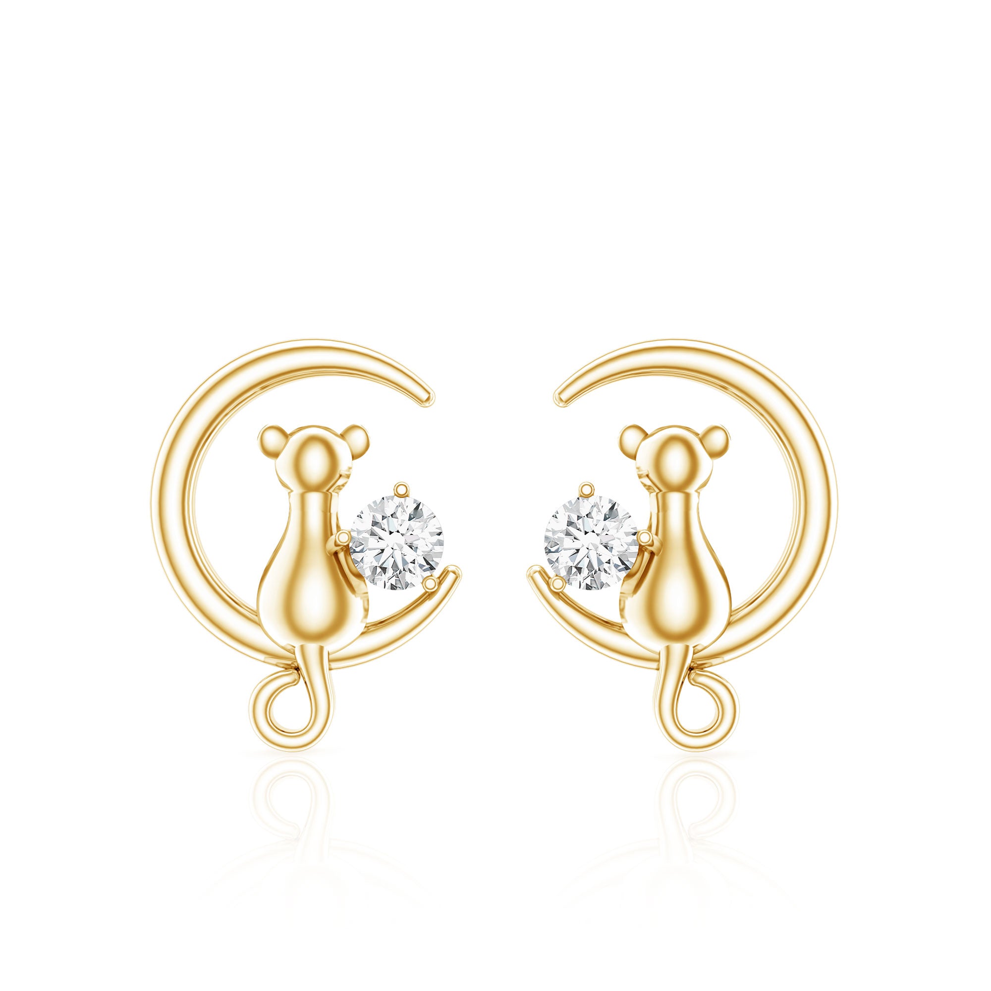 Certified Cat Moon Earrings with Moissanite D-VS1 - Rosec Jewels