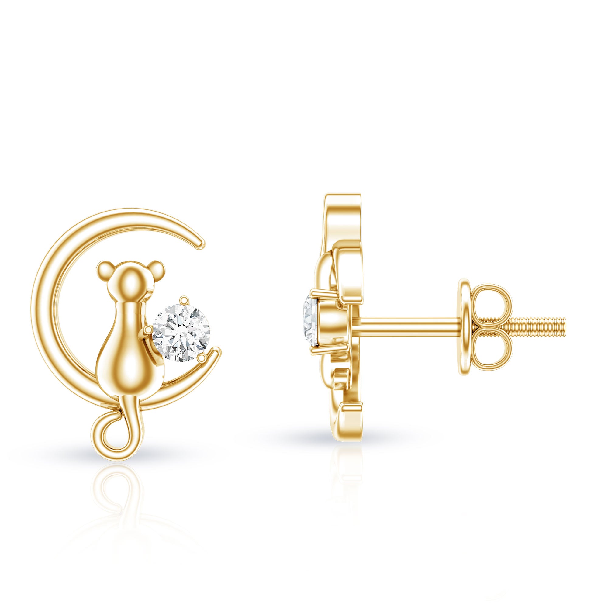 Certified Cat Moon Earrings with Moissanite D-VS1 - Rosec Jewels
