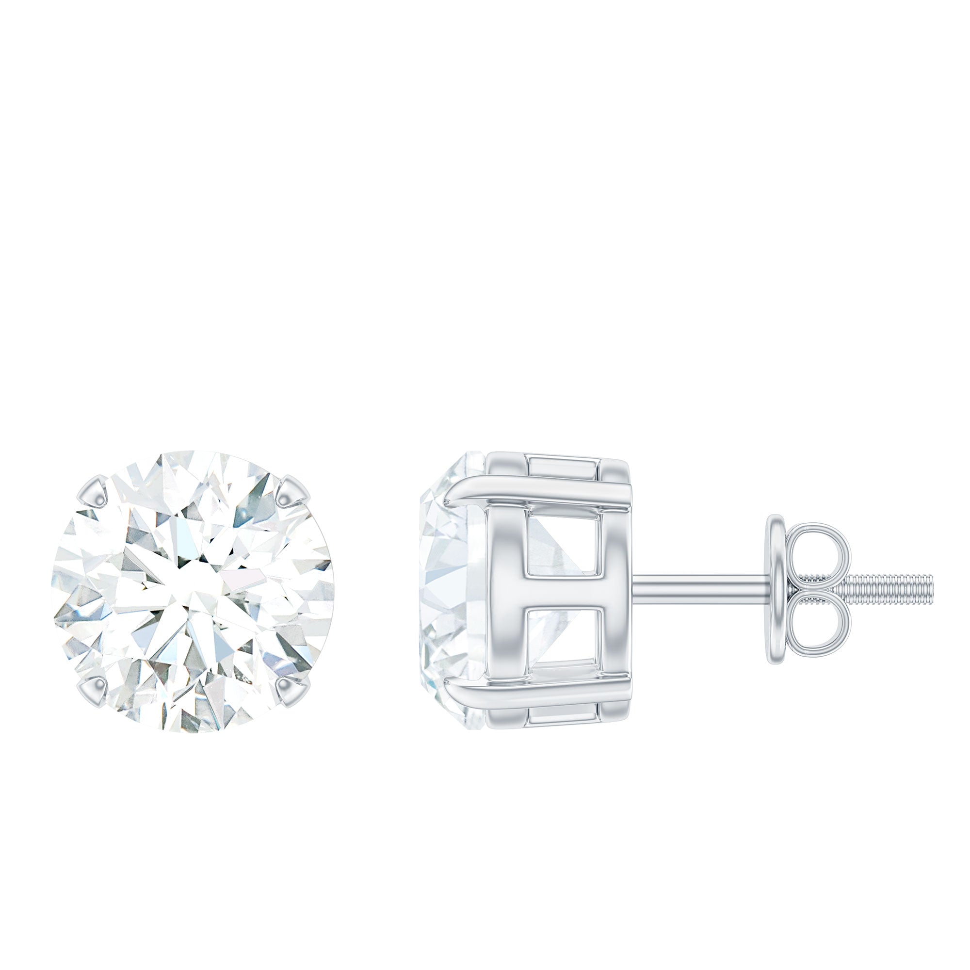 2 Carat Round Cut Moissanite Solitaire Stud Earrings D-VS1 - Rosec Jewels
