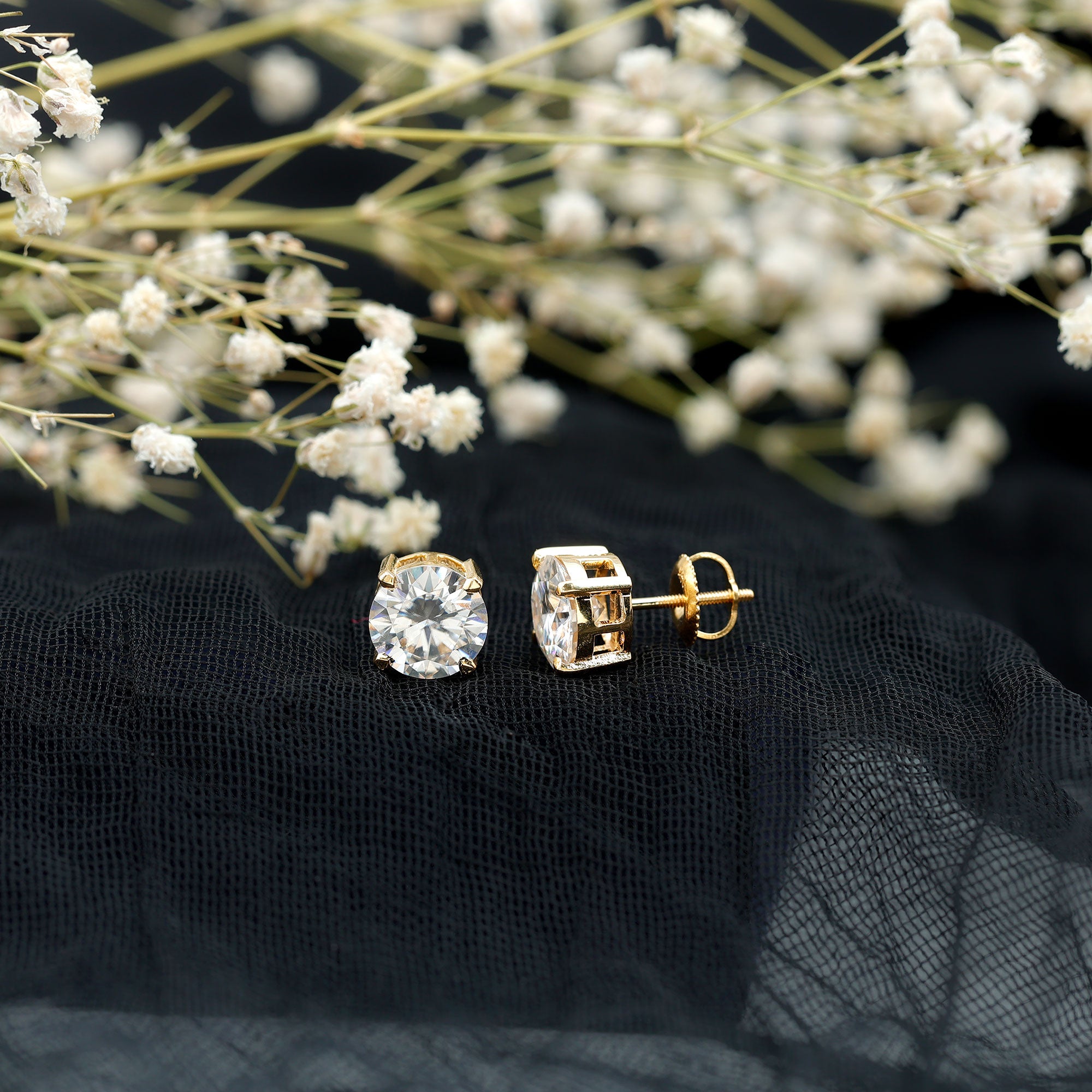 2 Carat Round Cut Moissanite Solitaire Stud Earrings D-VS1 - Rosec Jewels