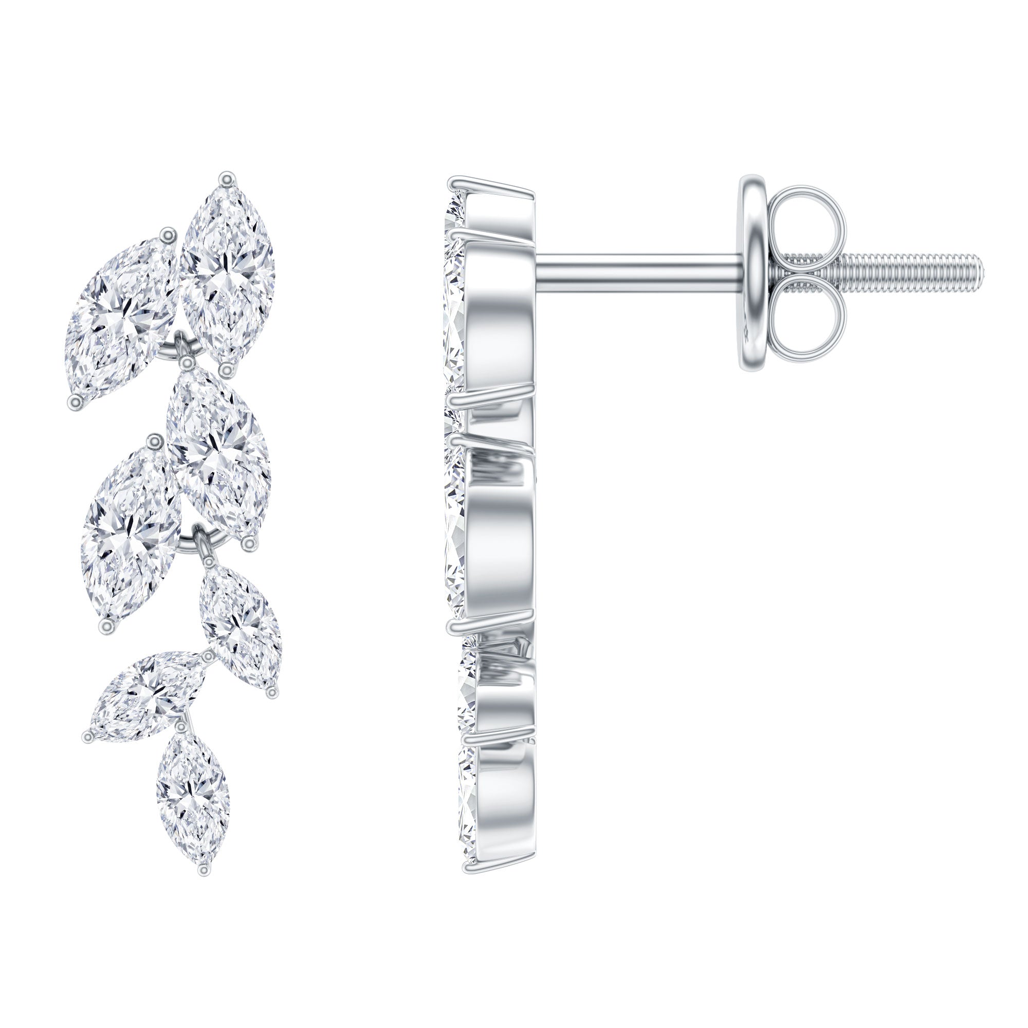 Marquise Cut Moissanite Bridal Dangle Earrings D-VS1 - Rosec Jewels