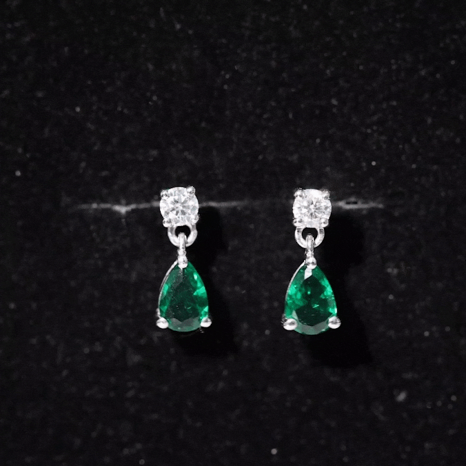 Pear Cut Lab Created Emerald and Moissanite Simple Teardrop Earrings Lab Created Emerald - ( AAAA ) - Quality - Rosec Jewels