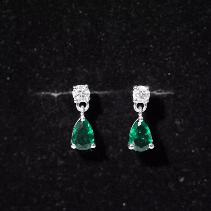 Pear Cut Lab Created Emerald and Moissanite Teardrop Earrings AAAA - Rosec Jewels