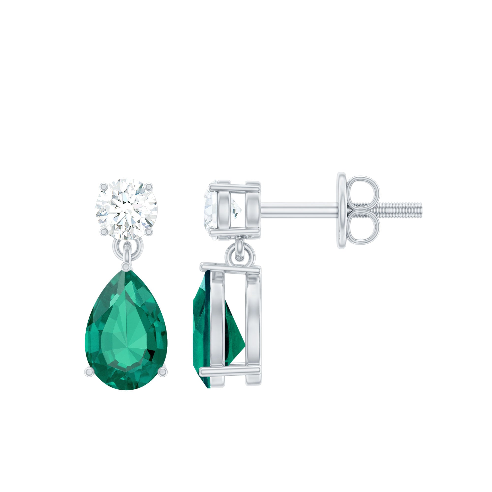 Pear Cut Lab Created Emerald and Moissanite Teardrop Earrings