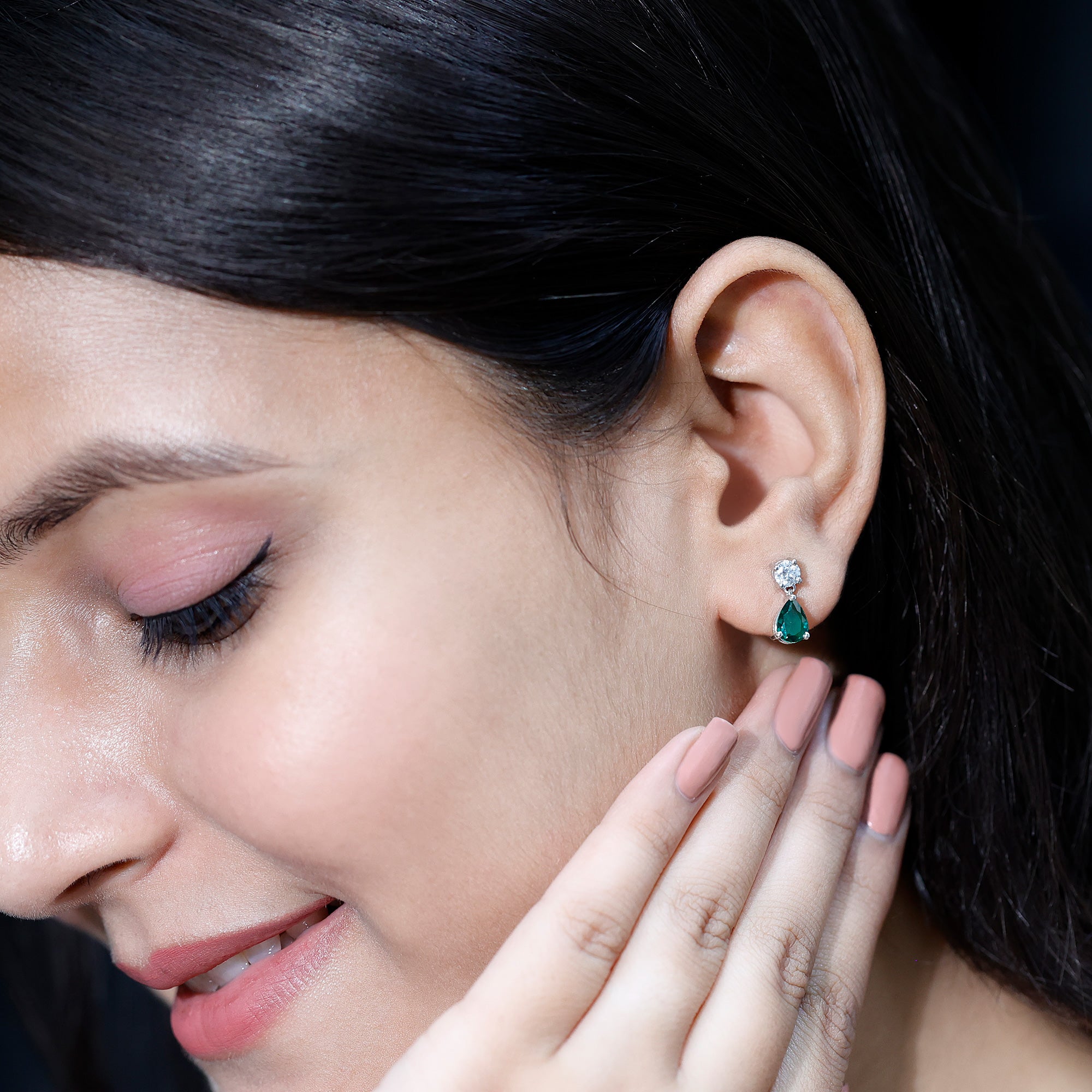 Pear Cut Lab Created Emerald and Moissanite Teardrop Earrings AAAA - Rosec Jewels