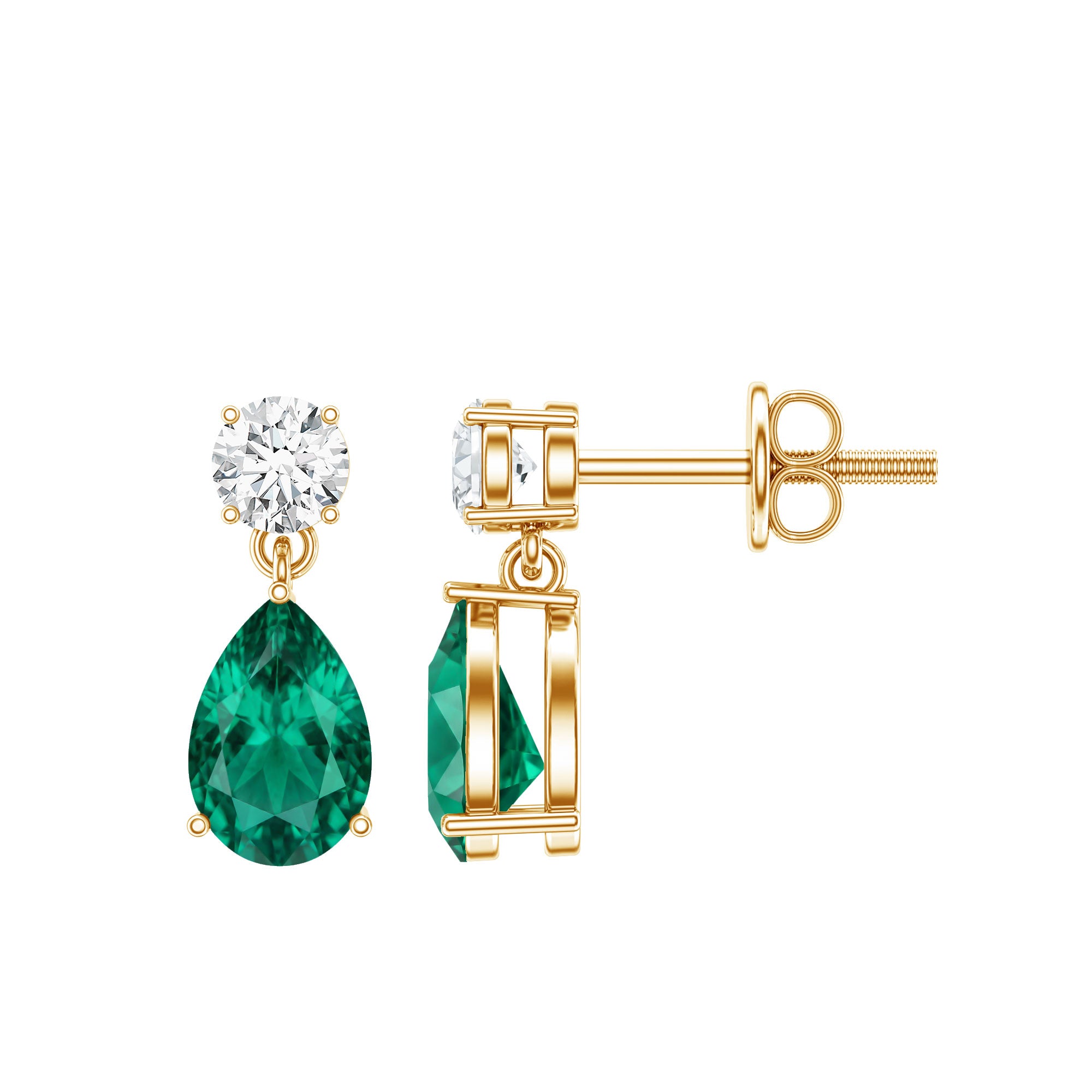 Pear Cut Lab Created Emerald and Moissanite Teardrop Earrings AAAA - Rosec Jewels