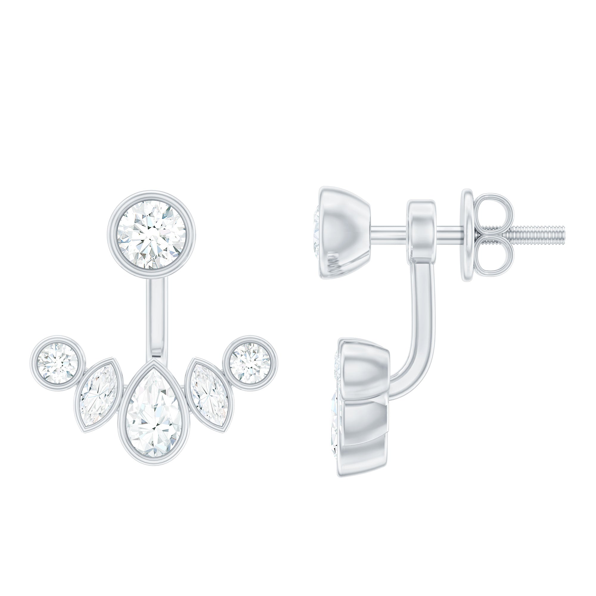 Bezel Set Certified Moissanite Ear Jacket Earrings for Women