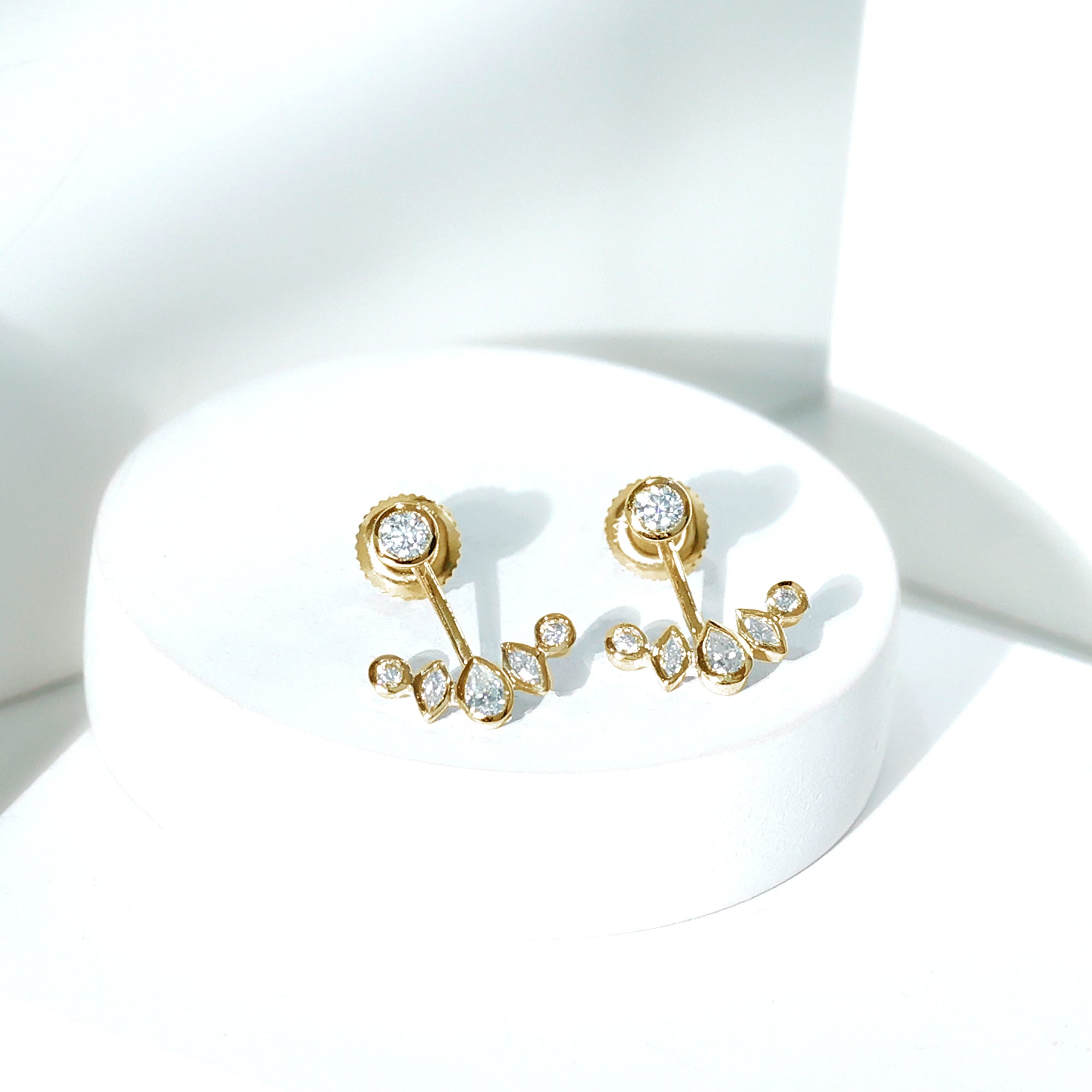 Certified Moissanite Jacket Earrings in Yellow Gold Plated Silver D-VS1 14K Yellow Gold Plated Silver - Rosec Jewels