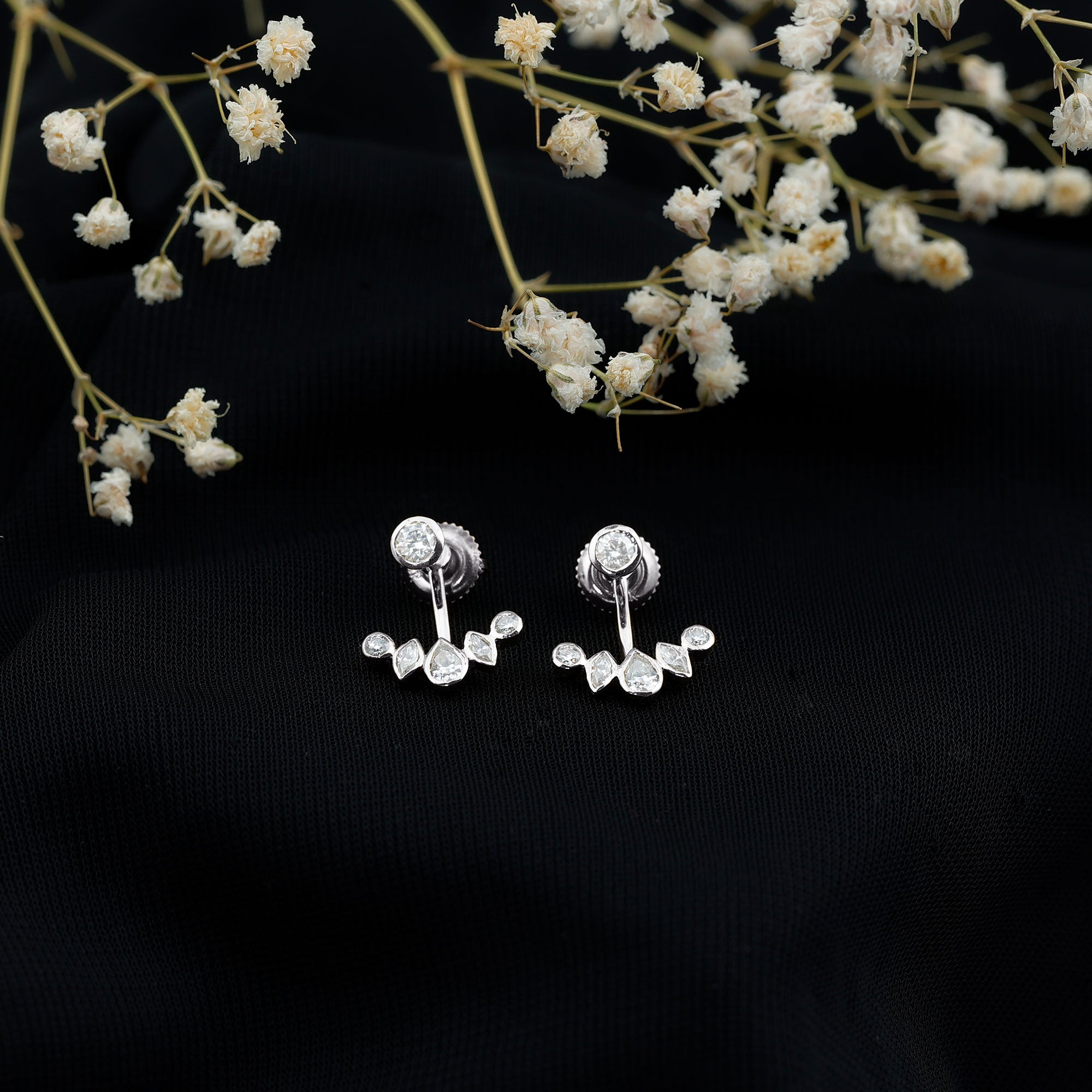 Certified Moissanite Jacket Earrings in Yellow Gold Plated Silver D-VS1 14K Yellow Gold Plated Silver - Rosec Jewels