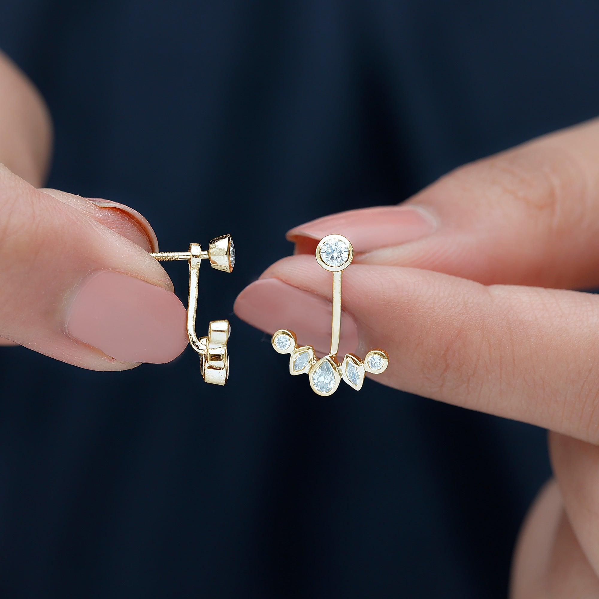 Certified Moissanite Jacket Earrings in Yellow Gold Plated Silver D-VS1 14K Yellow Gold Plated Silver - Rosec Jewels
