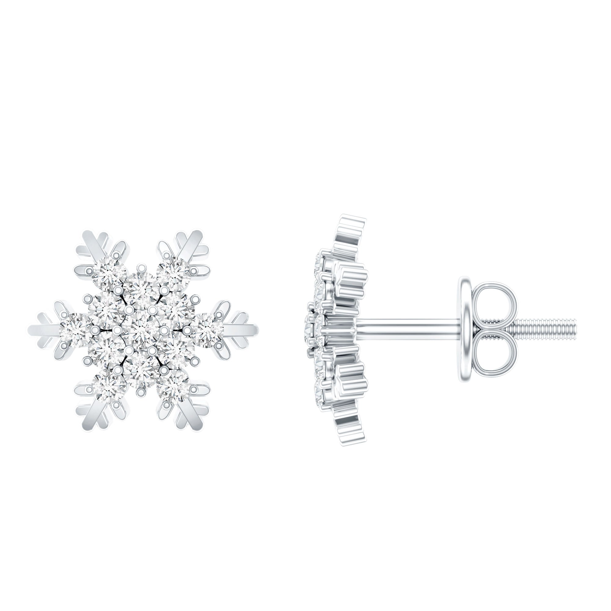 Certified Moissanite Snowflake Stud Earrings D-VS1 - Rosec Jewels
