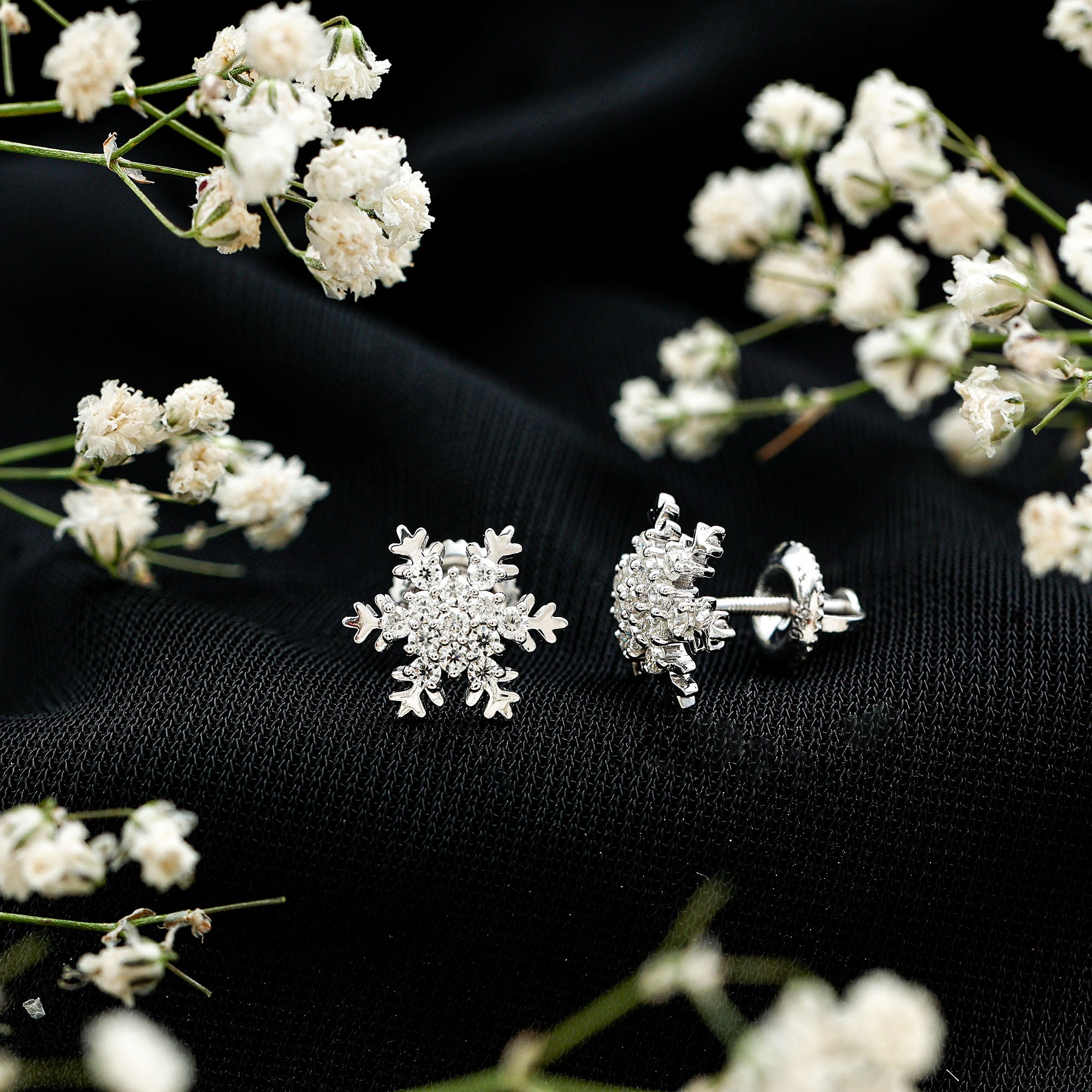 Certified Moissanite Snowflake Stud Earrings D-VS1 - Rosec Jewels