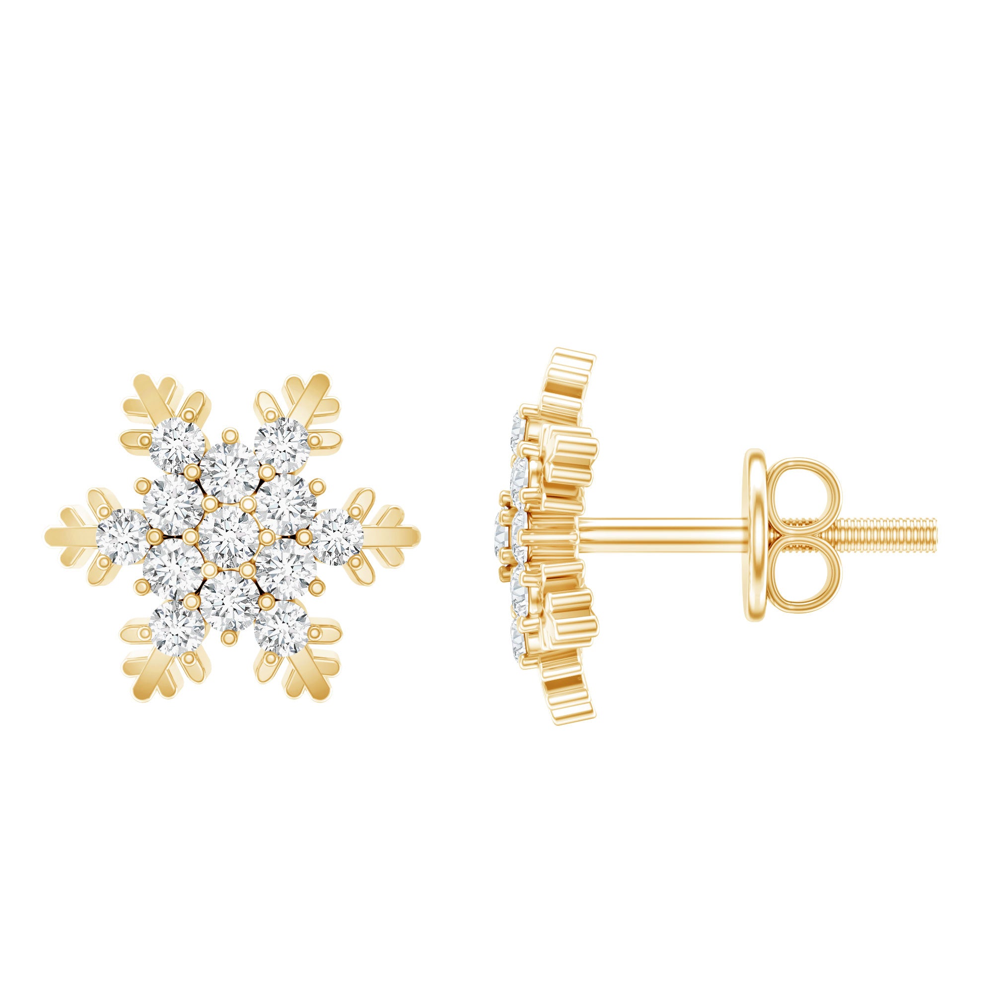 Certified Moissanite Snowflake Stud Earrings D-VS1 - Rosec Jewels