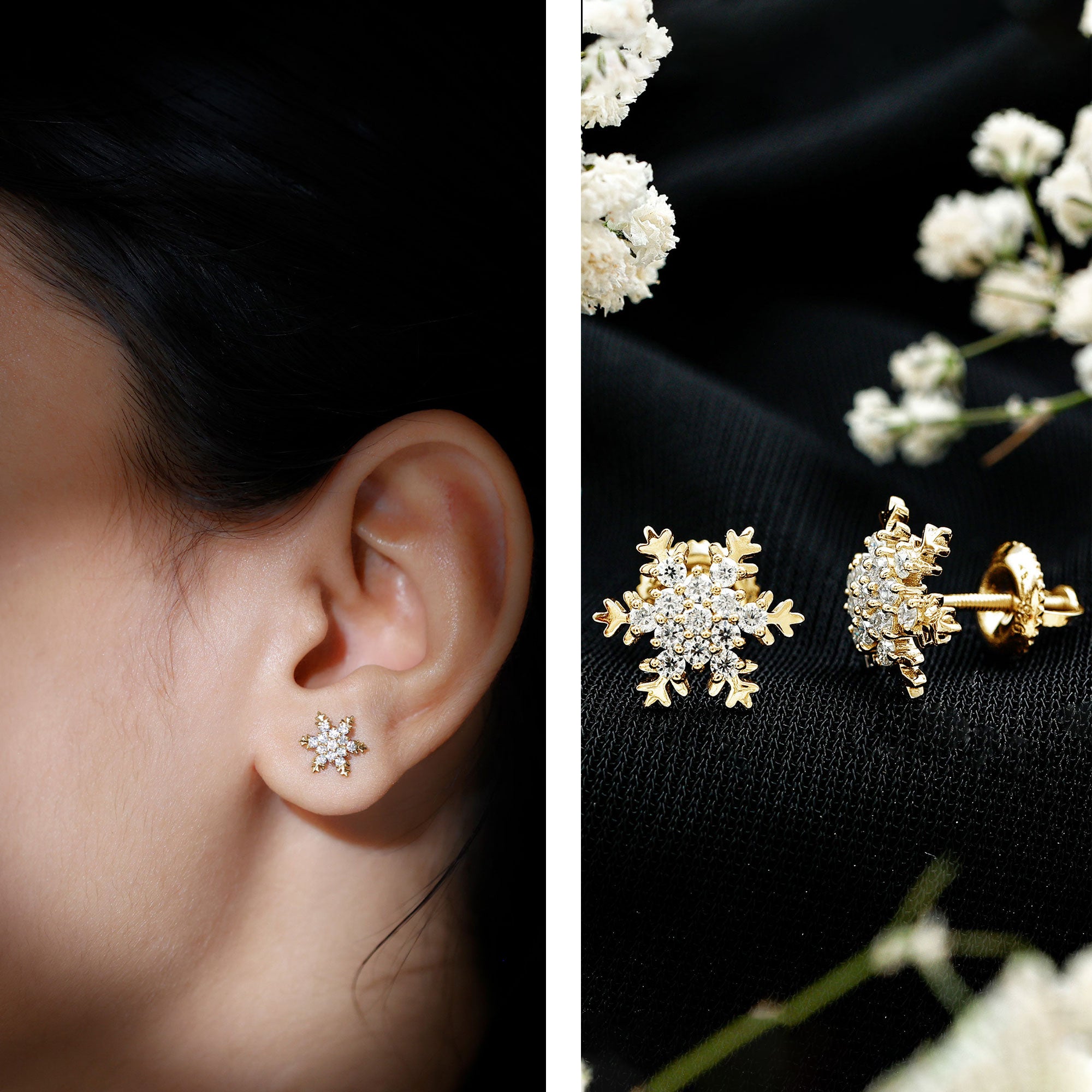 Certified Moissanite Snowflake Stud Earrings D-VS1 - Rosec Jewels