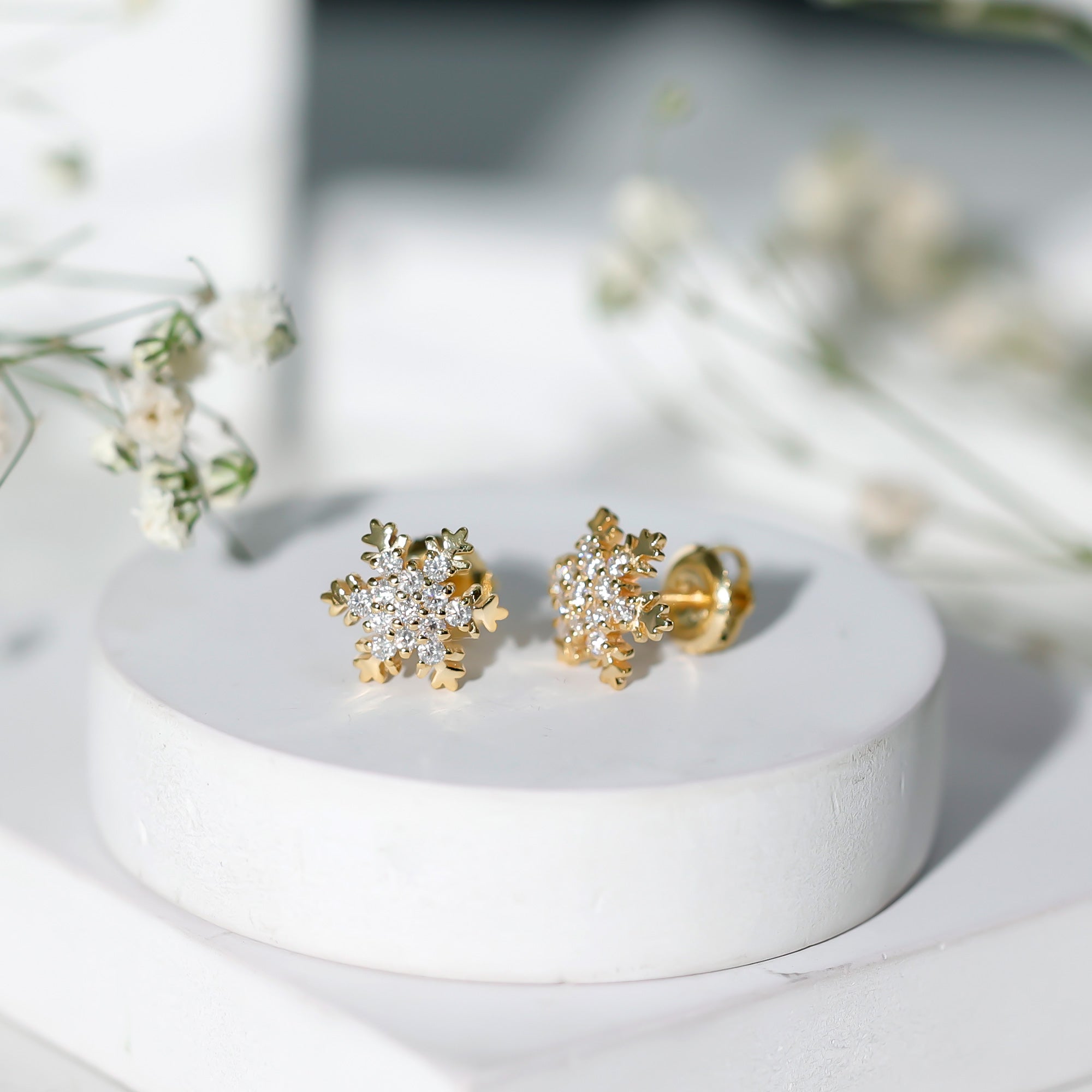 Certified Moissanite Snowflake Stud Earrings D-VS1 - Rosec Jewels