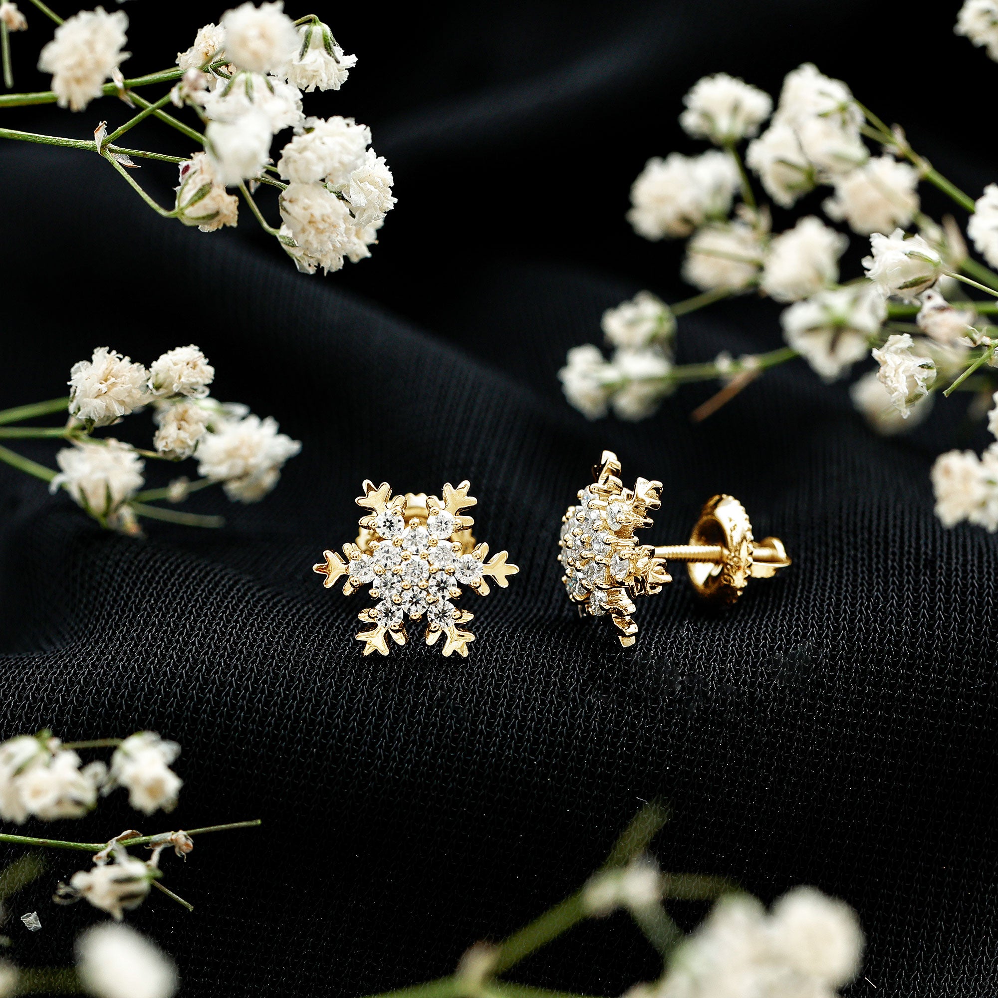 Certified Moissanite Snowflake Stud Earrings D-VS1 - Rosec Jewels